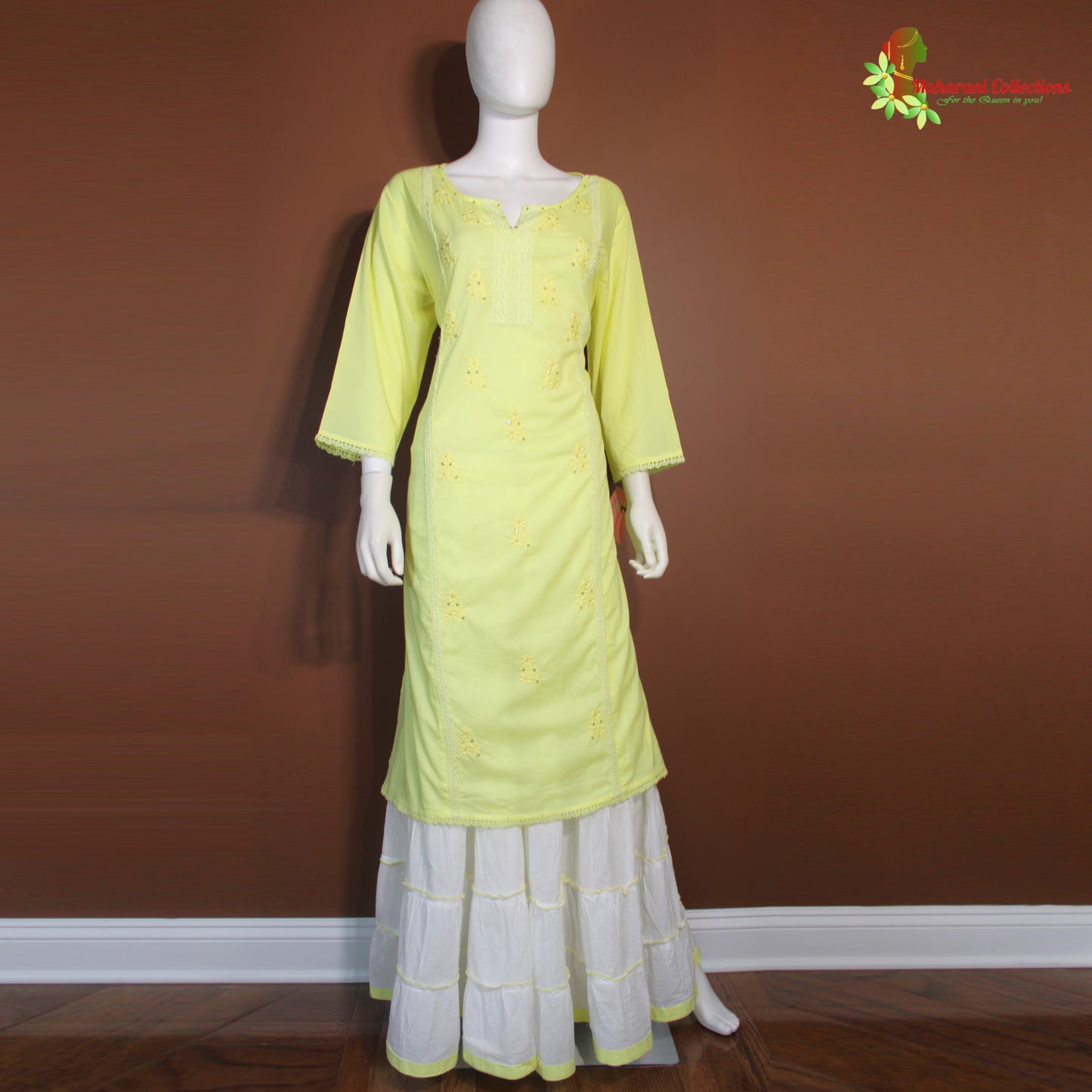 Maharani's Lucknowi Sharara Suit - Yellow (XXL)