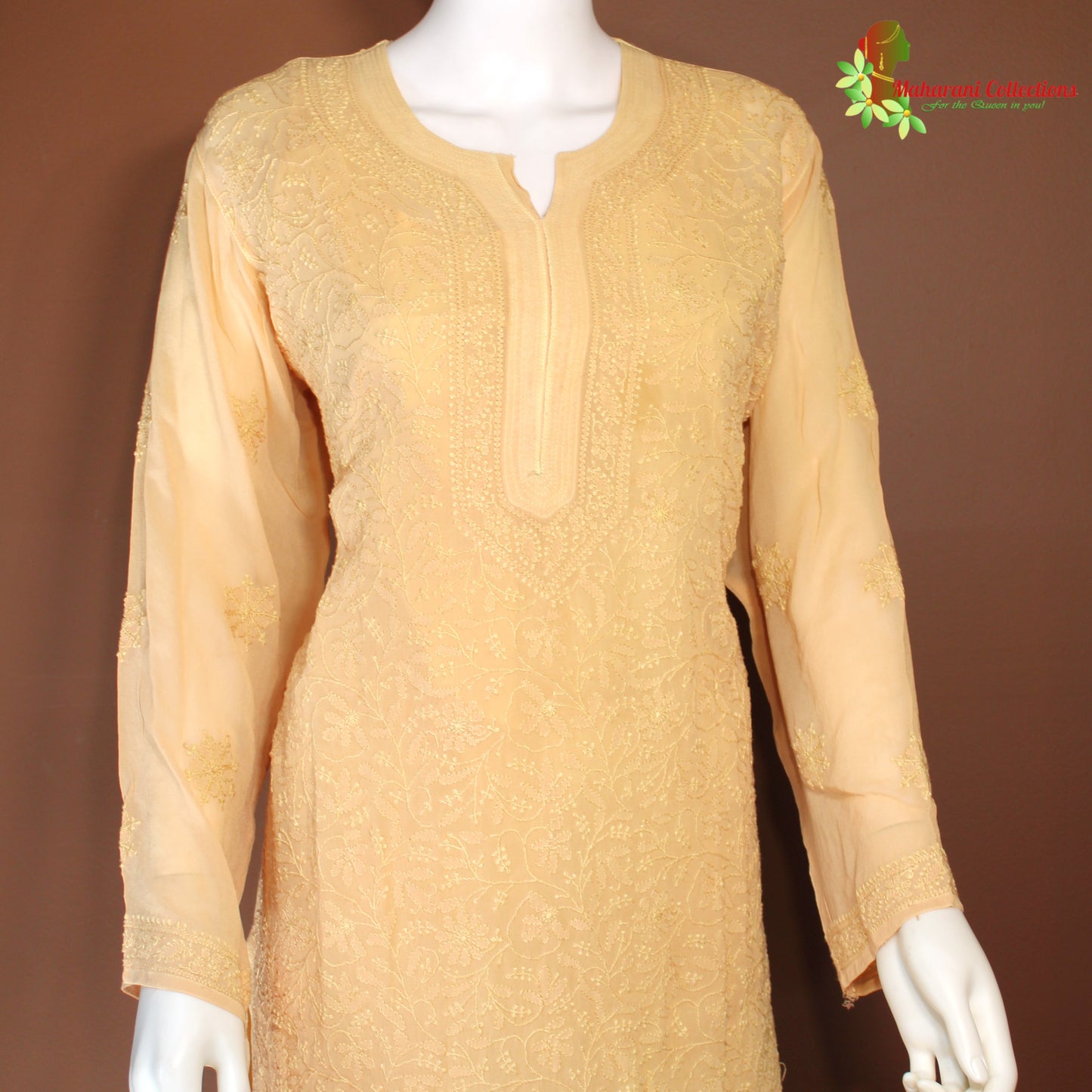 Maharani's Long Kurta - Georgette - Beige (XXL)