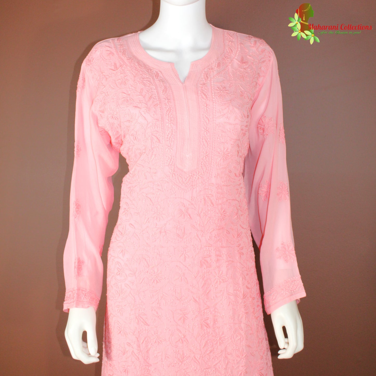 Maharani's Lucknowi Georgette Kurta Top - Peach (XXL)