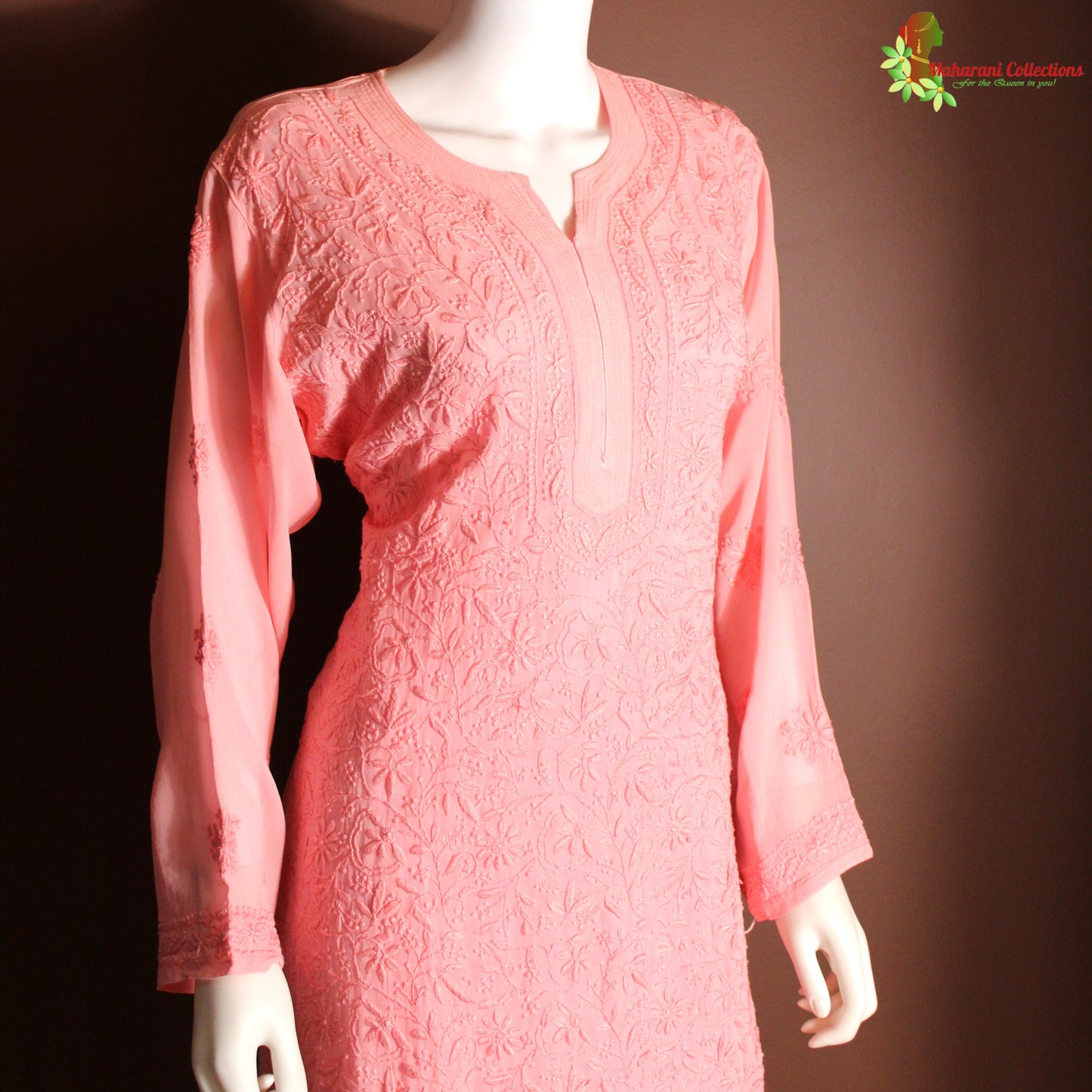 Maharani's Lucknowi Georgette Kurta Top - Peach (XXL)