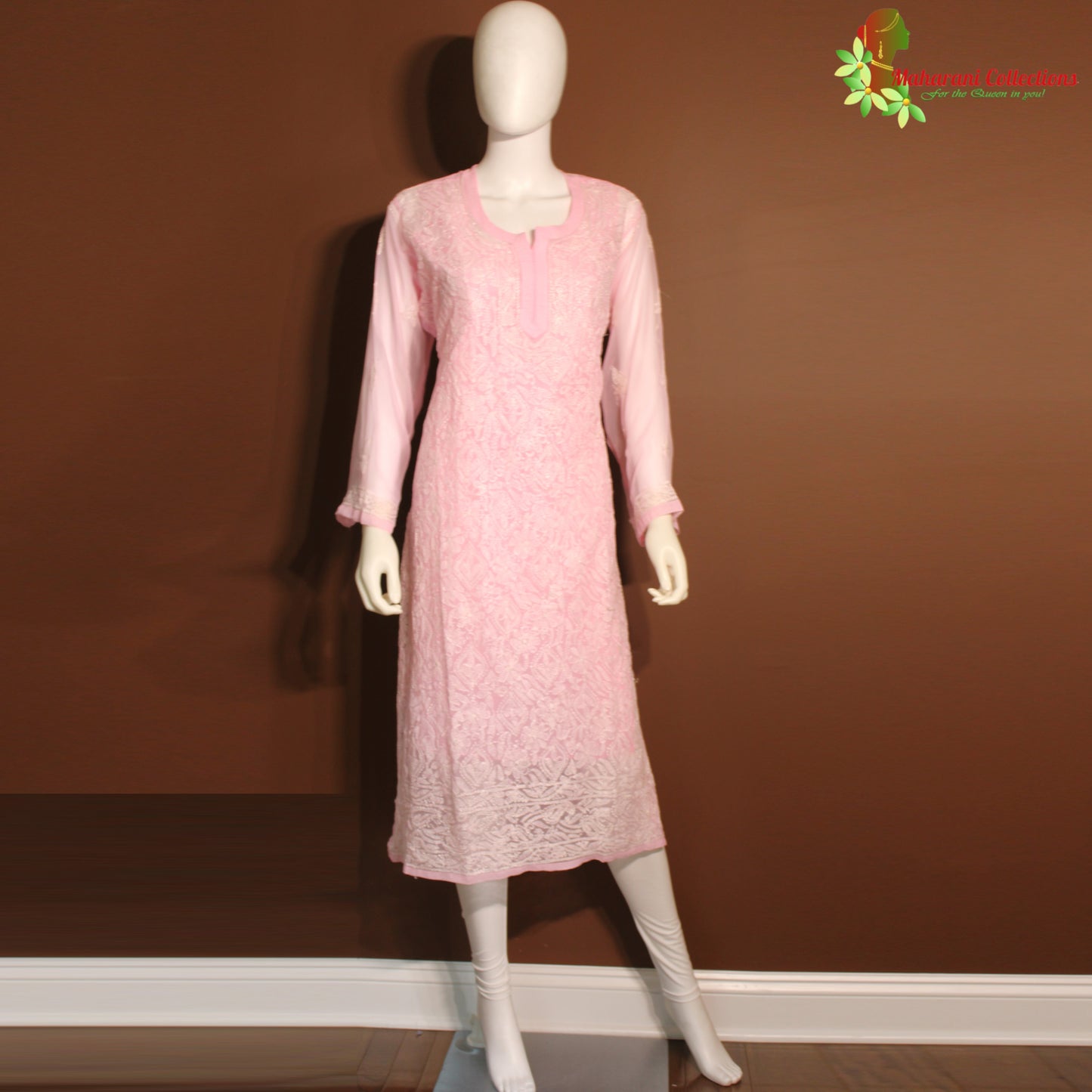 Maharani's Lucknowi Georgette Kurta Top - Pink (XL)