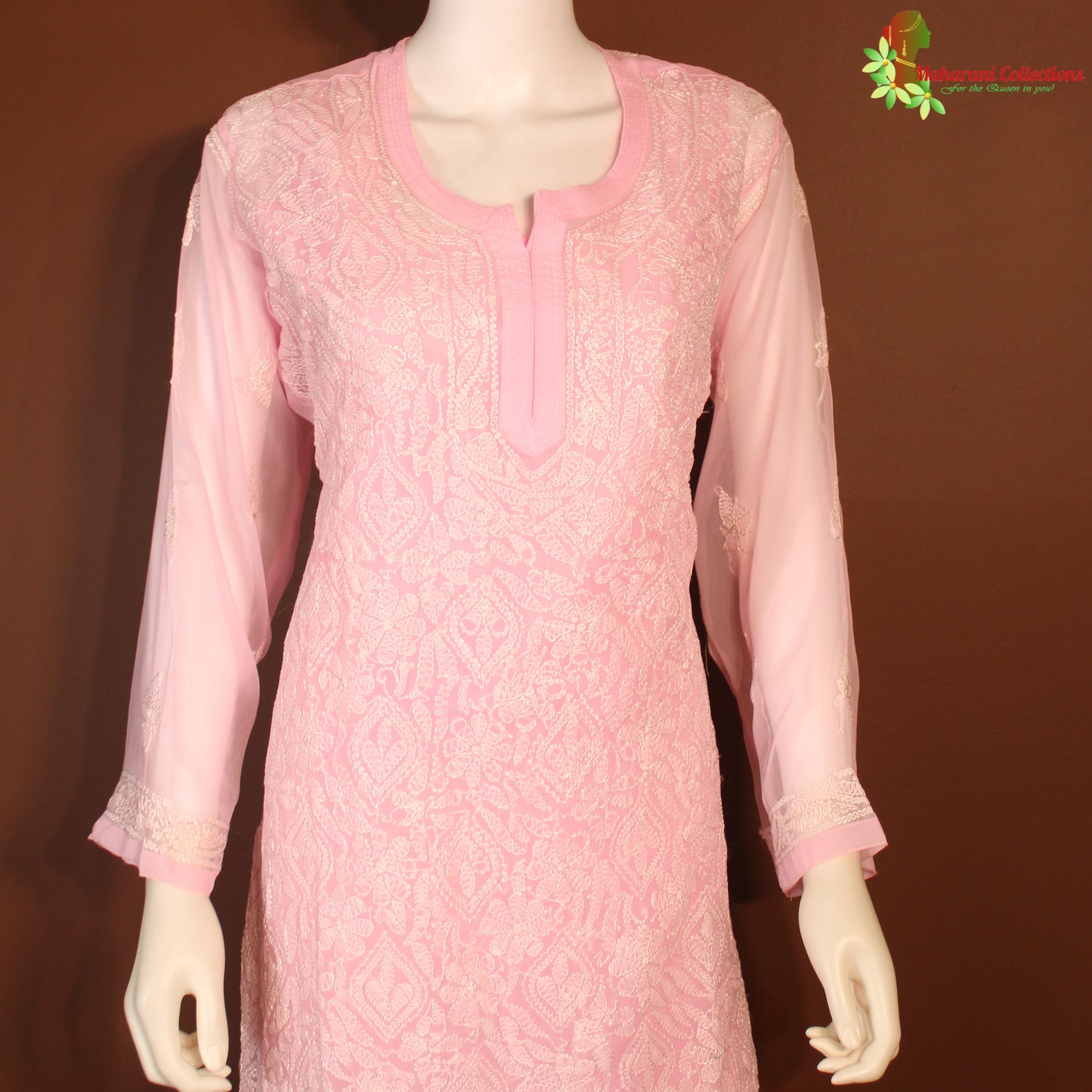 Maharani's Lucknowi Georgette Kurta Top - Pink (XL)
