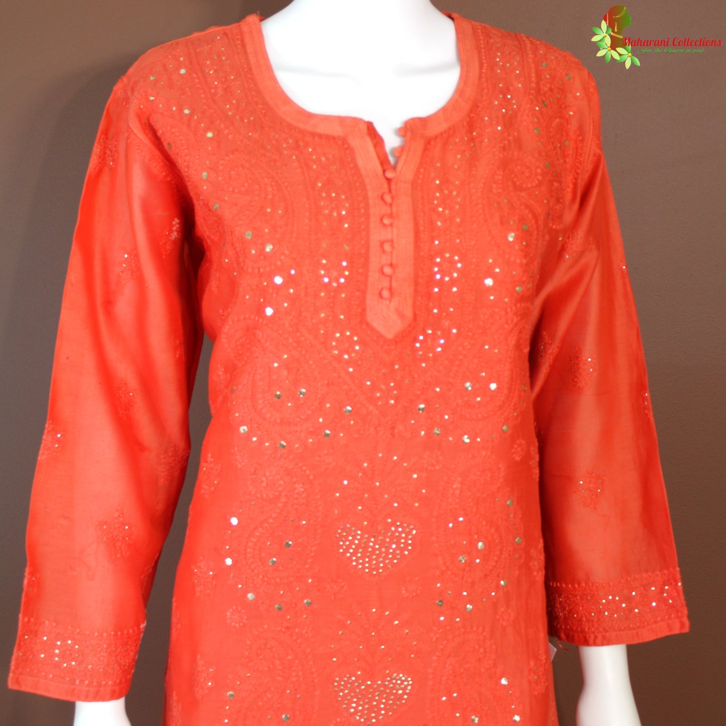 Maharani's Pure Chanderi Silk Kurta Top - Red (XL)
