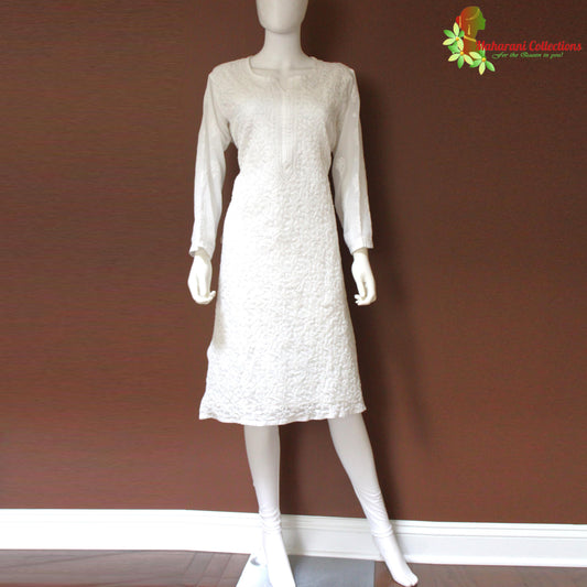 Maharani's Lucknowi Chikankari Kurta Top - White (XL) - Pure Georgette