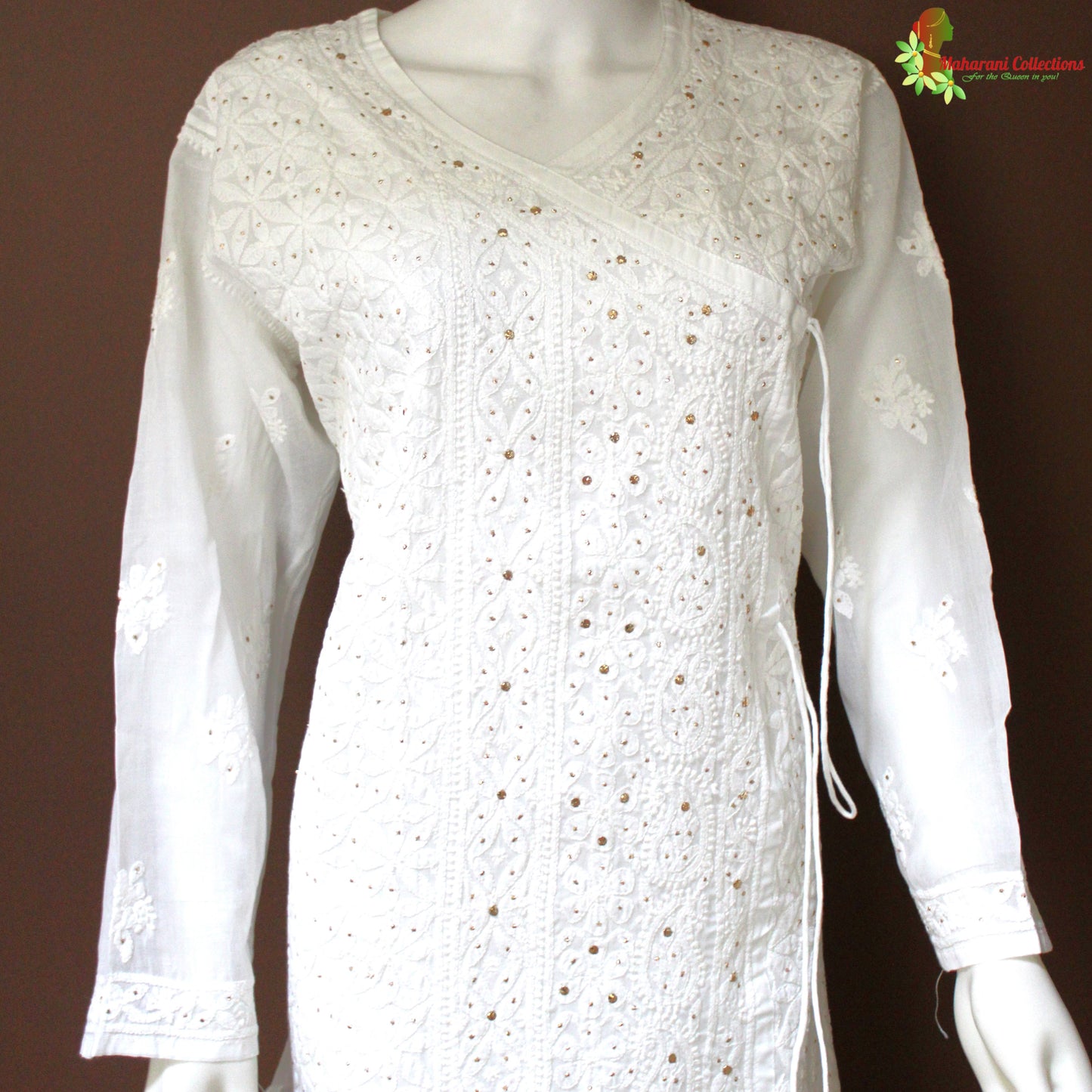Maharani's Lucknowi Chikankari Pant Suit - White (XL) - Pure Cotton