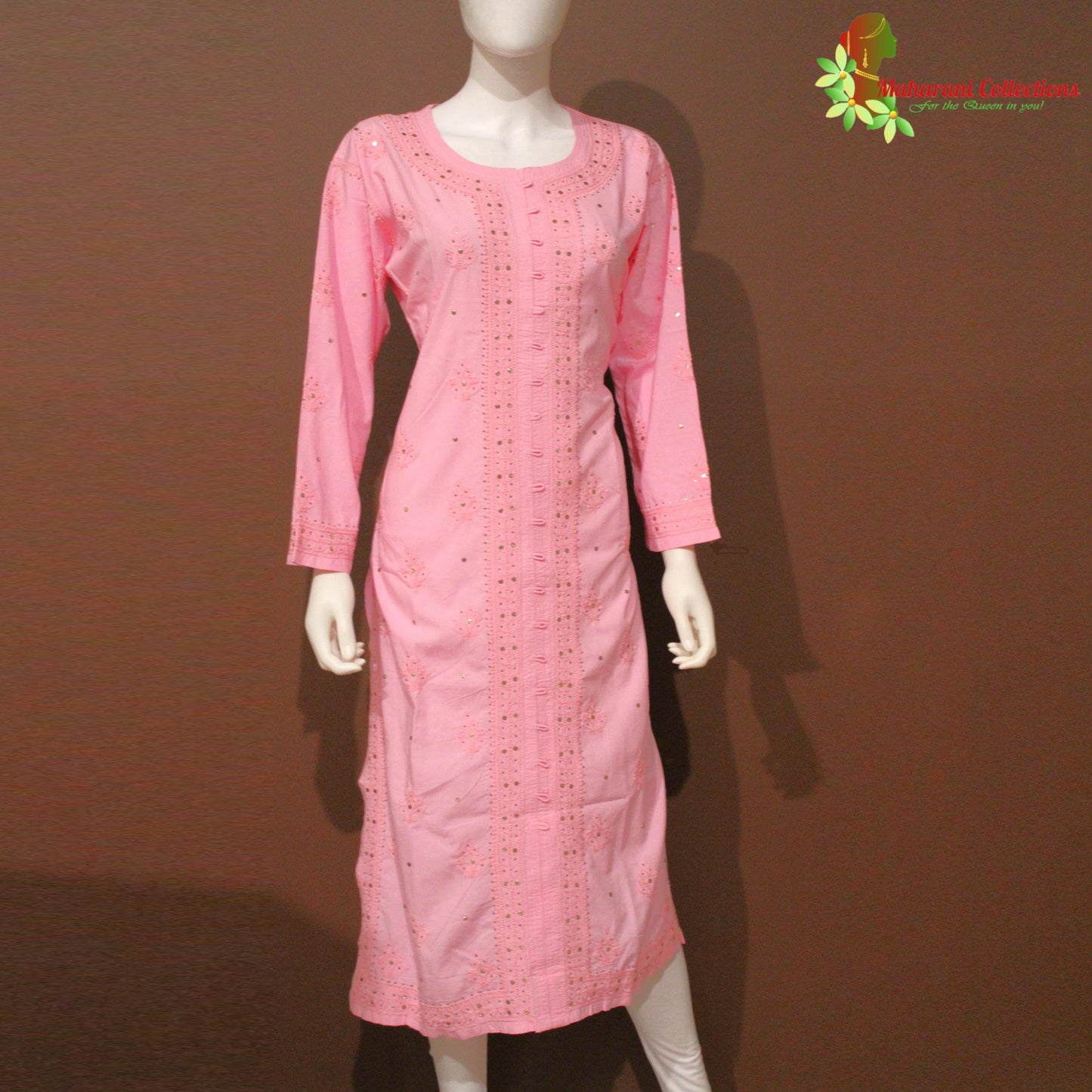 Maharani's Lucknowi Chikankari Pant Suit - Light Pink (XL) - Soft Muslin Silk