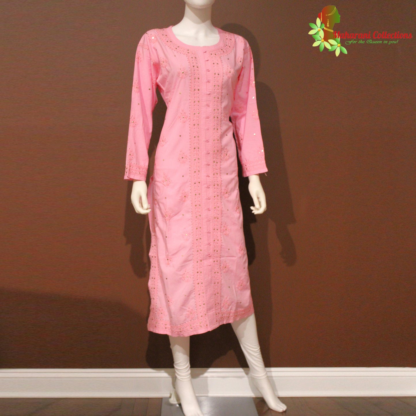 Maharani's Lucknowi Chikankari Pant Suit - Light Pink (XL) - Soft Muslin Silk