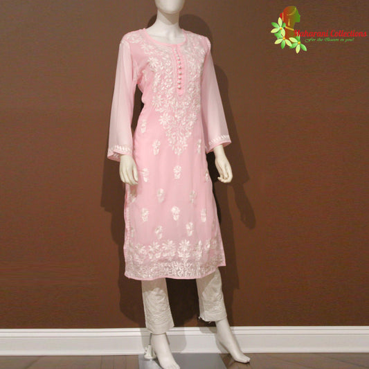 Maharani's Lucknowi Chikankari Top - Light Pink (L) - Pure Georgette