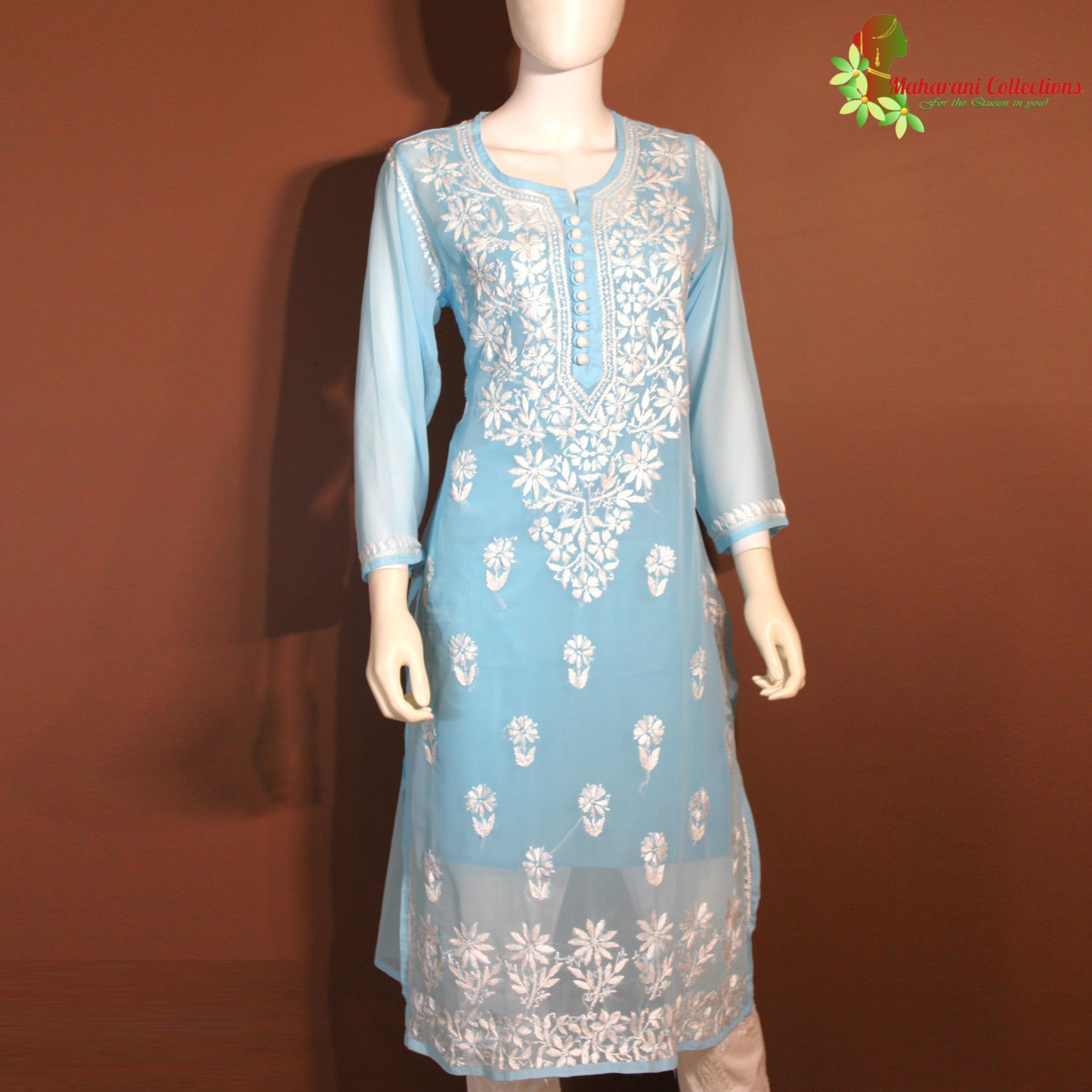Maharani's Pant Suit - Light Blue (M) - Pure Georgette