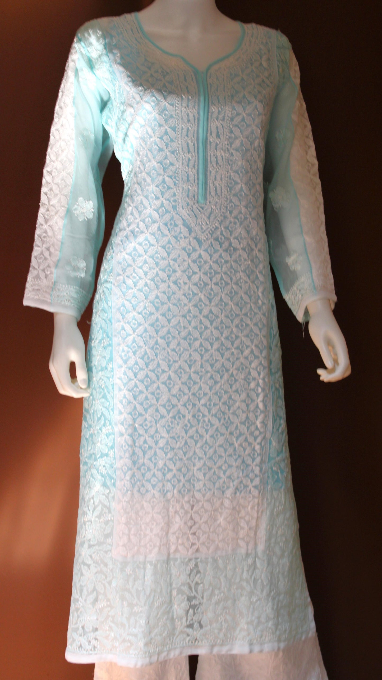 Maharani's Lucknowi Chikankari Palazzo Suit - Light Blue (L) - Pure Georgette