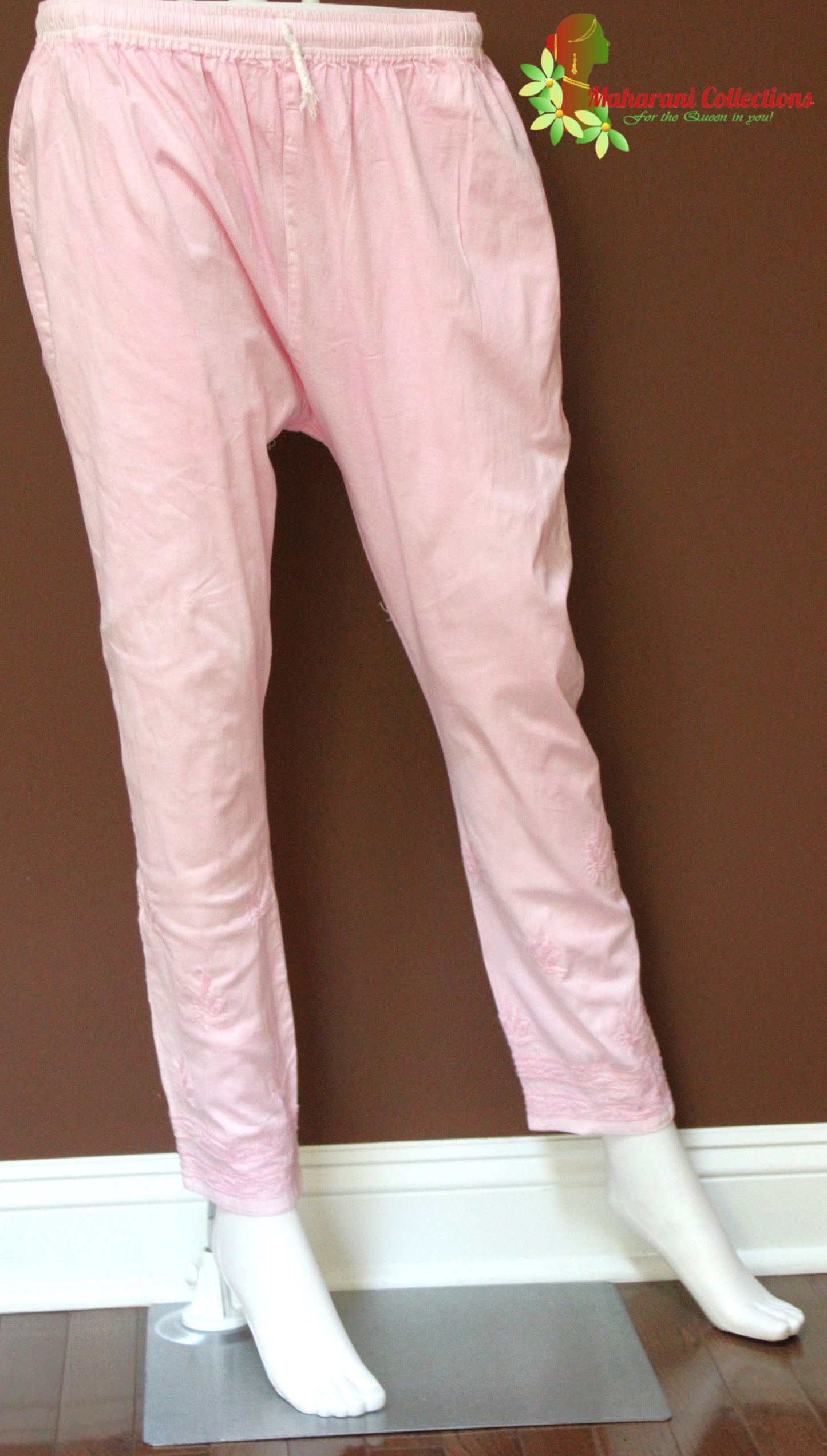 Maharani's Lucknowi Chikankari Pant Suit - Light Pink (XXL) - Pure Cotton
