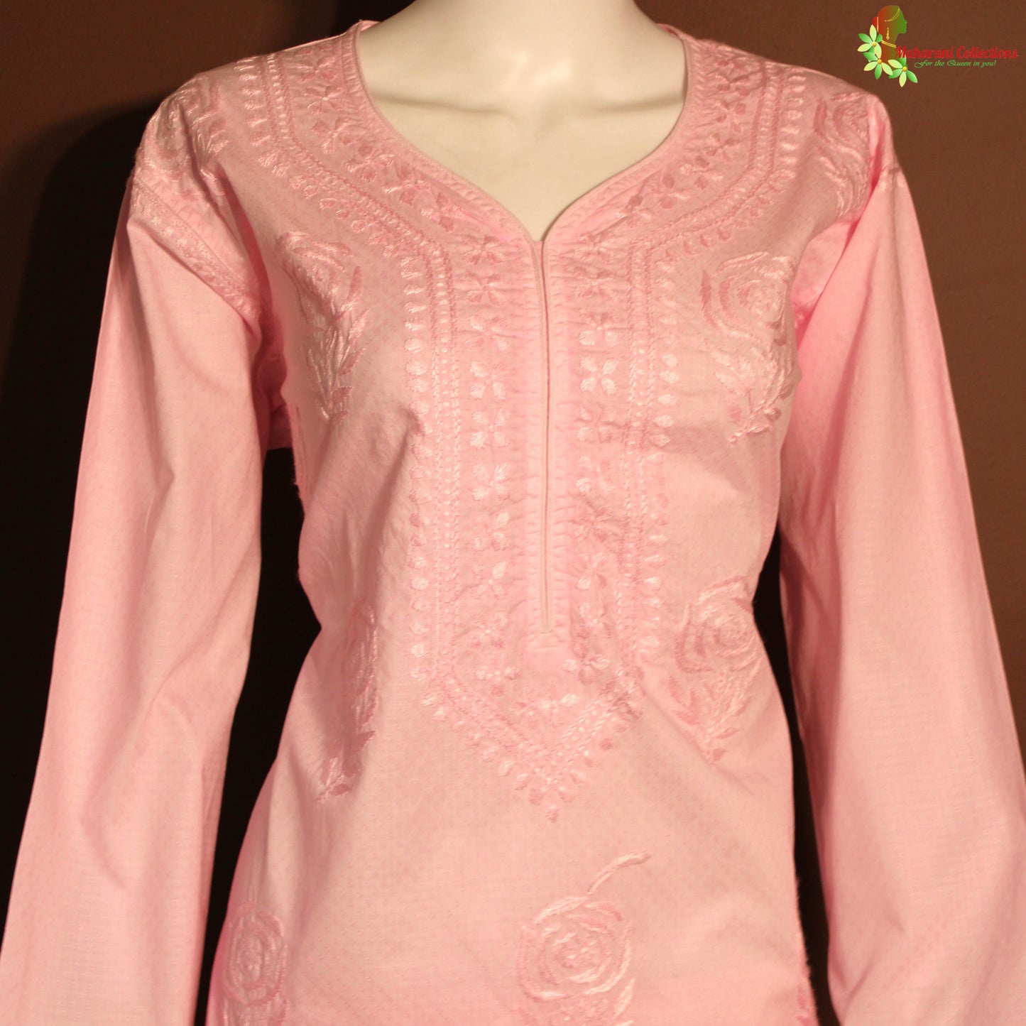 Maharani's Lucknowi Chikankari Pant Suit - Light Pink (XXL) - Pure Cotton