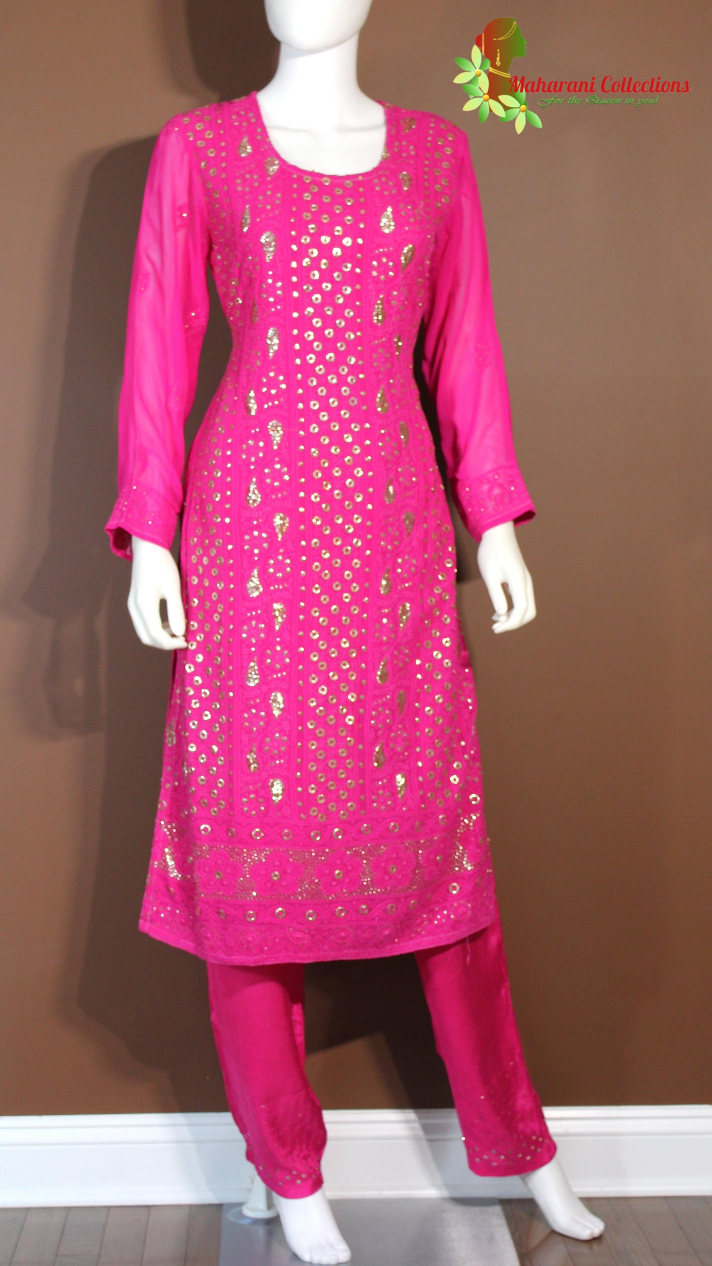 Maharani's Lucknowi Chikankari Palazzo Suit - Magenta (S) - Pure Georgette
