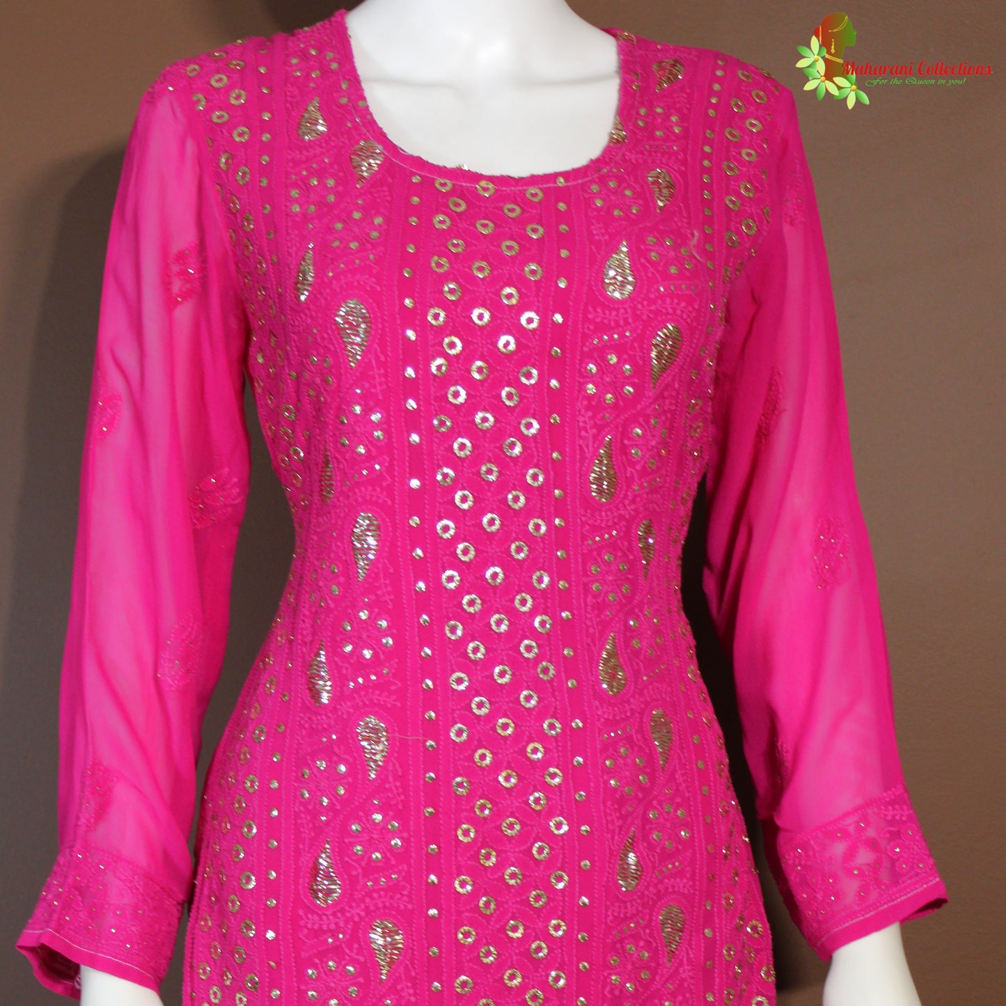 Maharani's Lucknowi Chikankari Palazzo Suit - Magenta (S) - Pure Georgette