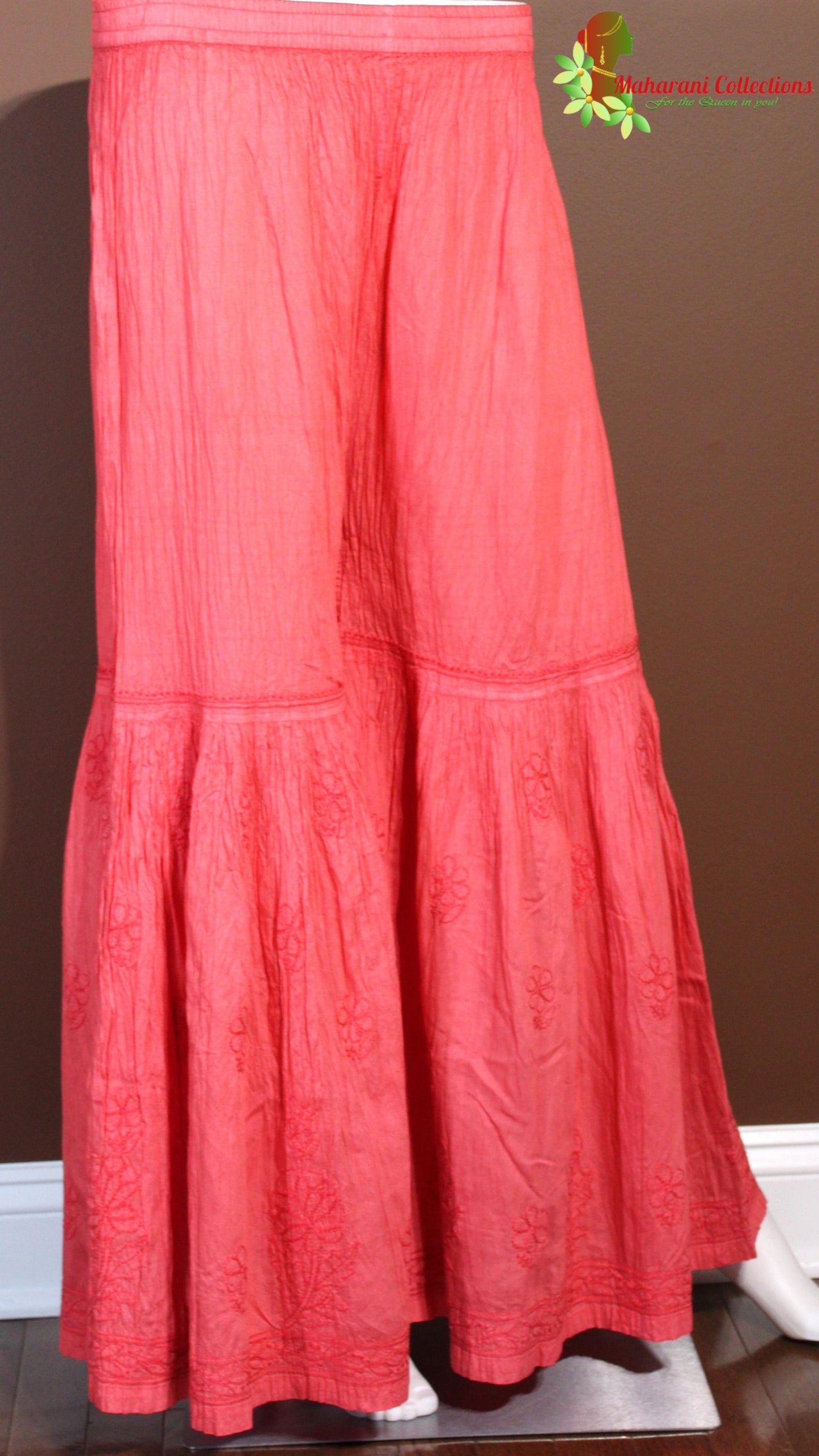 Maharani's Lucknowi Chikankari Sharara Suit - Red (XL) - Pure Cotton