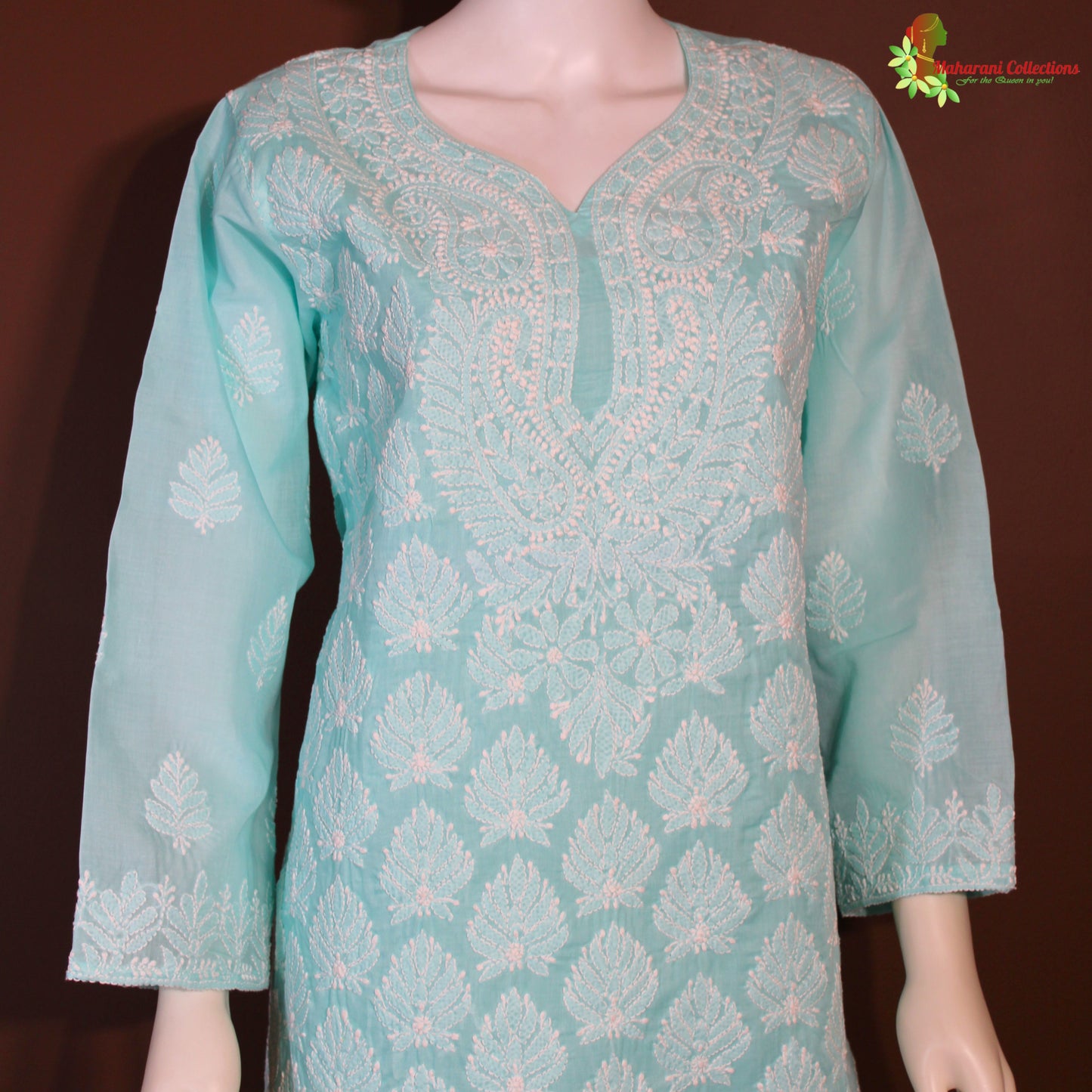 Maharani's Lucknowi Chikankari Pant Suit - Sea Green (XXL) - Pure Cotton