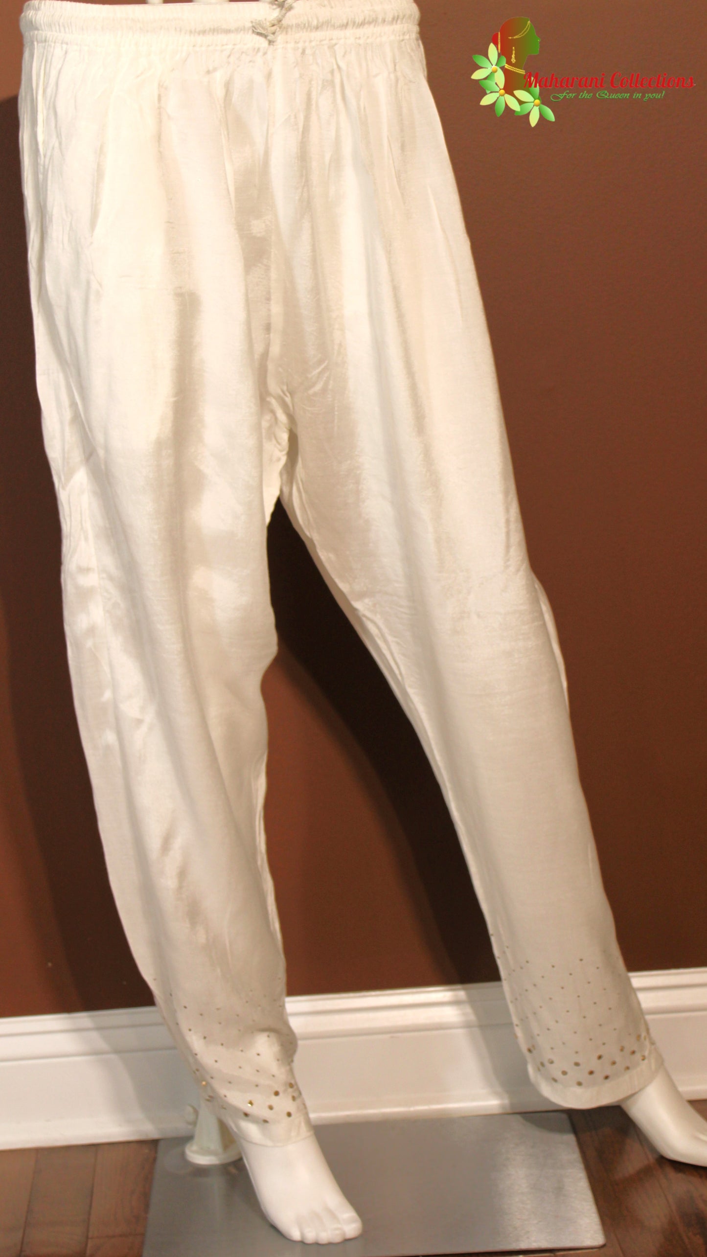 Maharani's Lucknowi Chikankari Pant Suit - White (L) - Cotton Silk