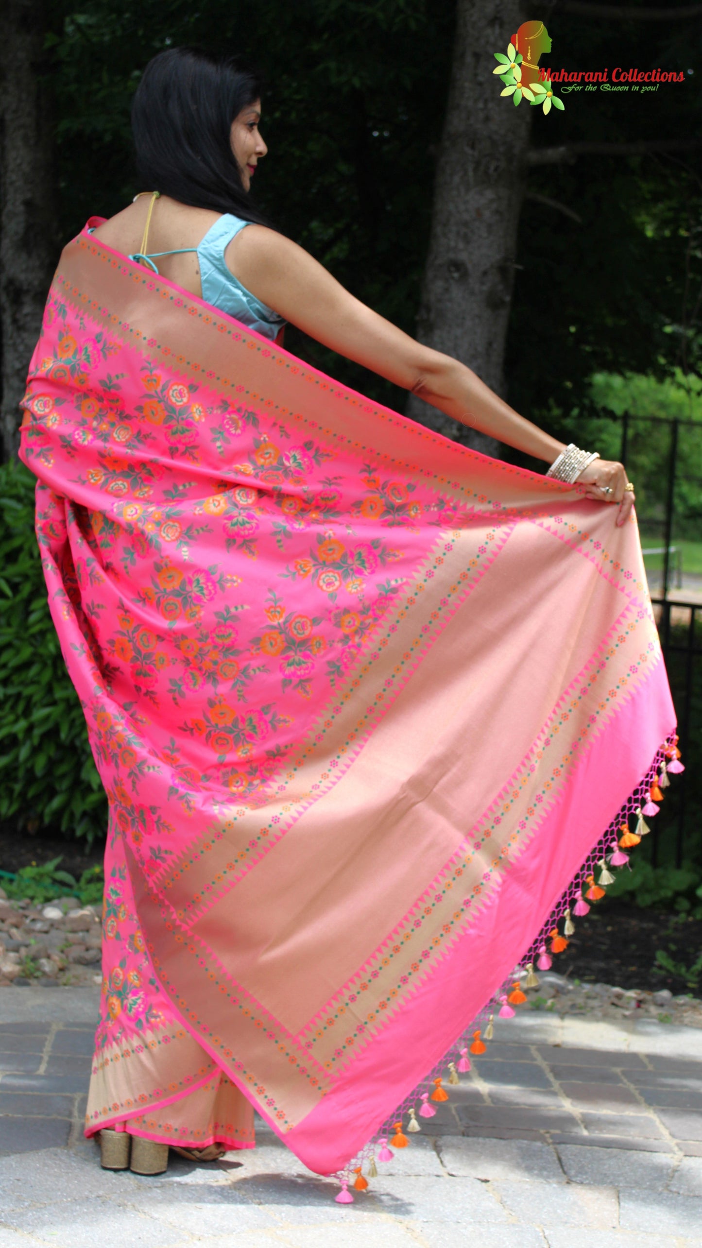 Maharani's Pure Heavy Zari Banarasi Silk Saree - Pink (with Stitched Blouse and Petticoat)
