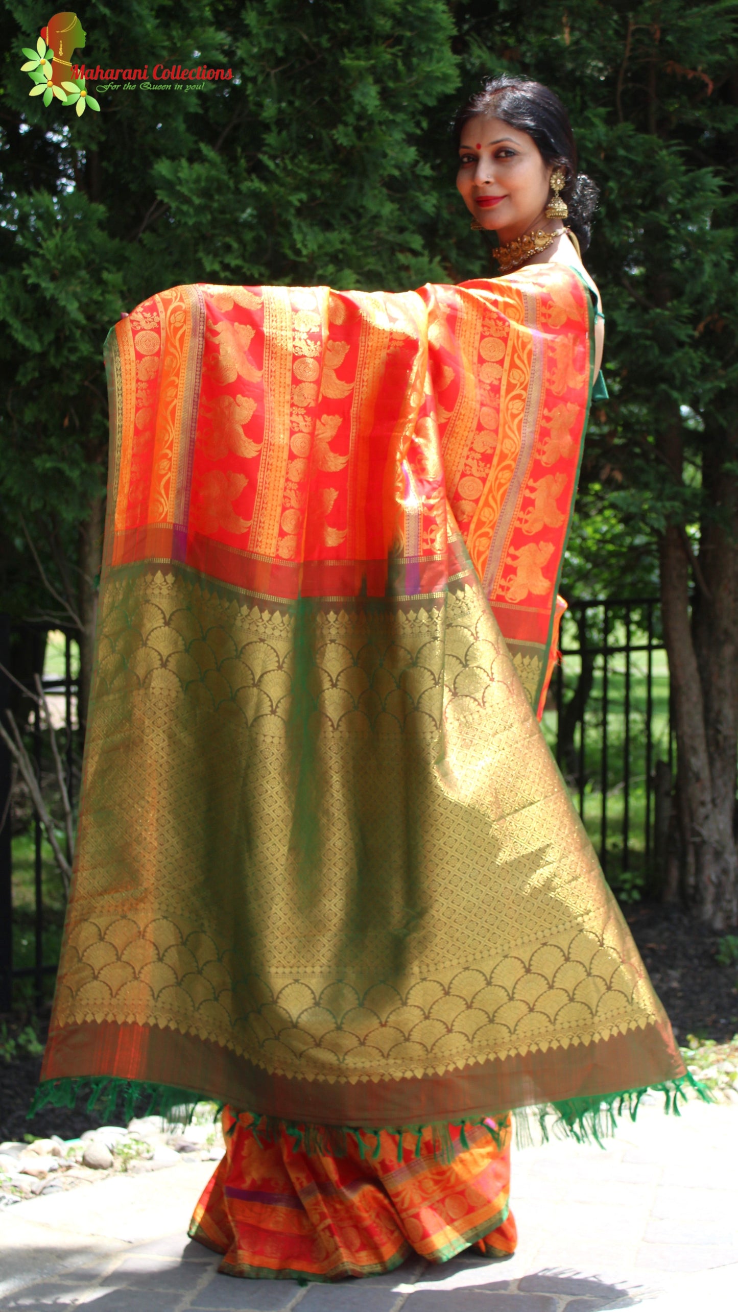 Maharani's Pure Handloom Kanjivaram Silk Saree - Bridal Red with Golden Zari and Boota Work