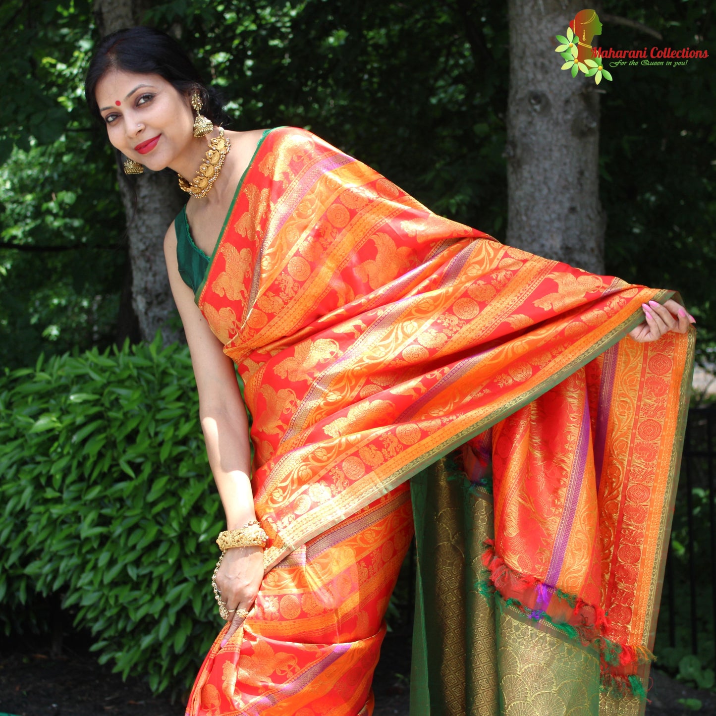 Maharani's Pure Handloom Kanjivaram Silk Saree - Bridal Red with Golden Zari and Boota Work