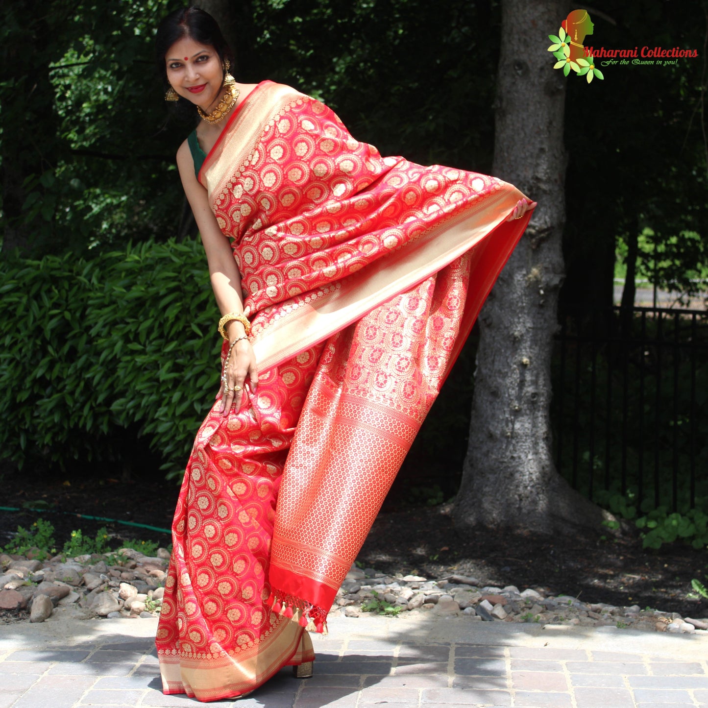 Maharani's Pure Heavy Zari Banarasi Silk Saree - Bridal Red (with Stitched Blouse and Petticoat)