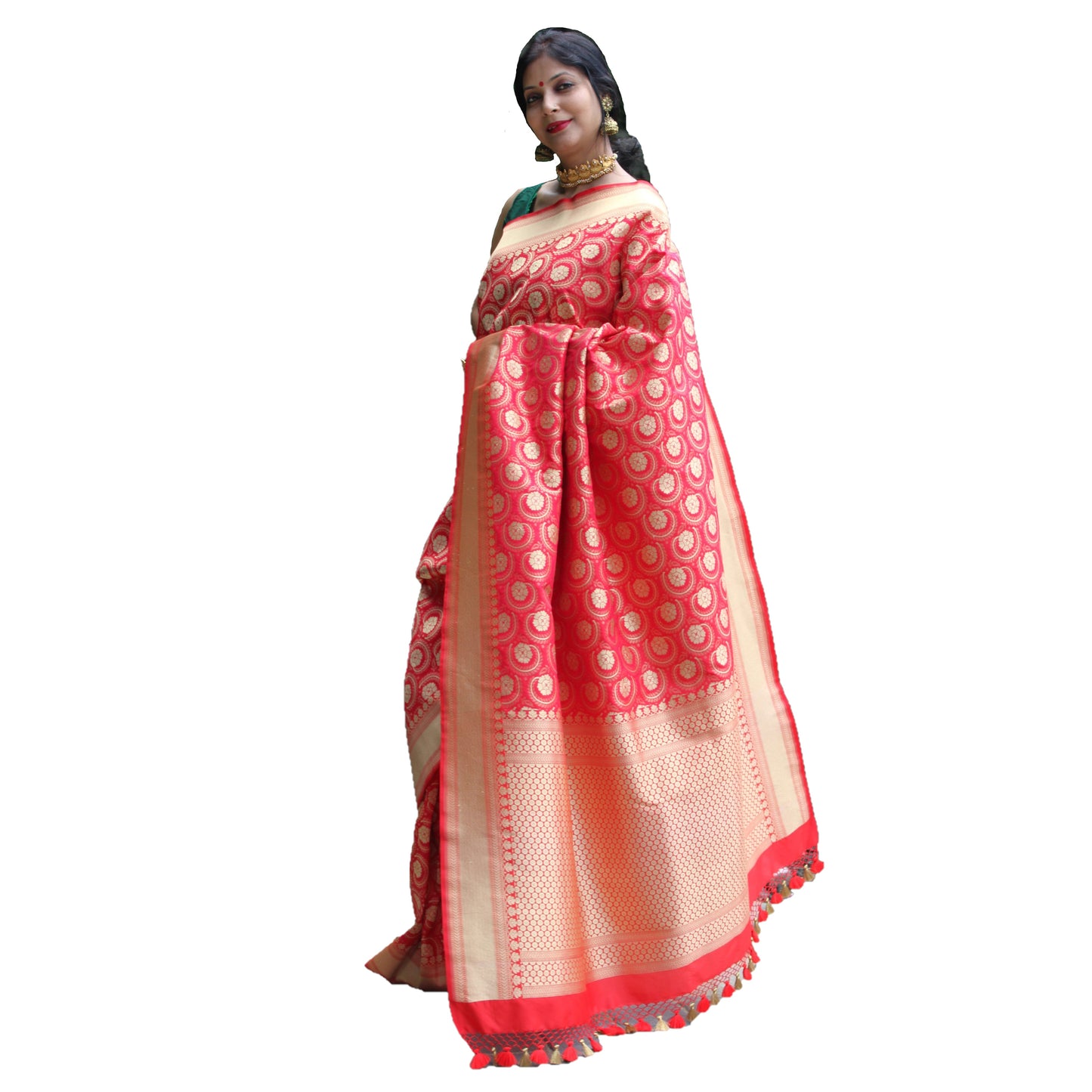 Maharani's Pure Heavy Zari Banarasi Silk Saree - Bridal Red (with Stitched Blouse and Petticoat)