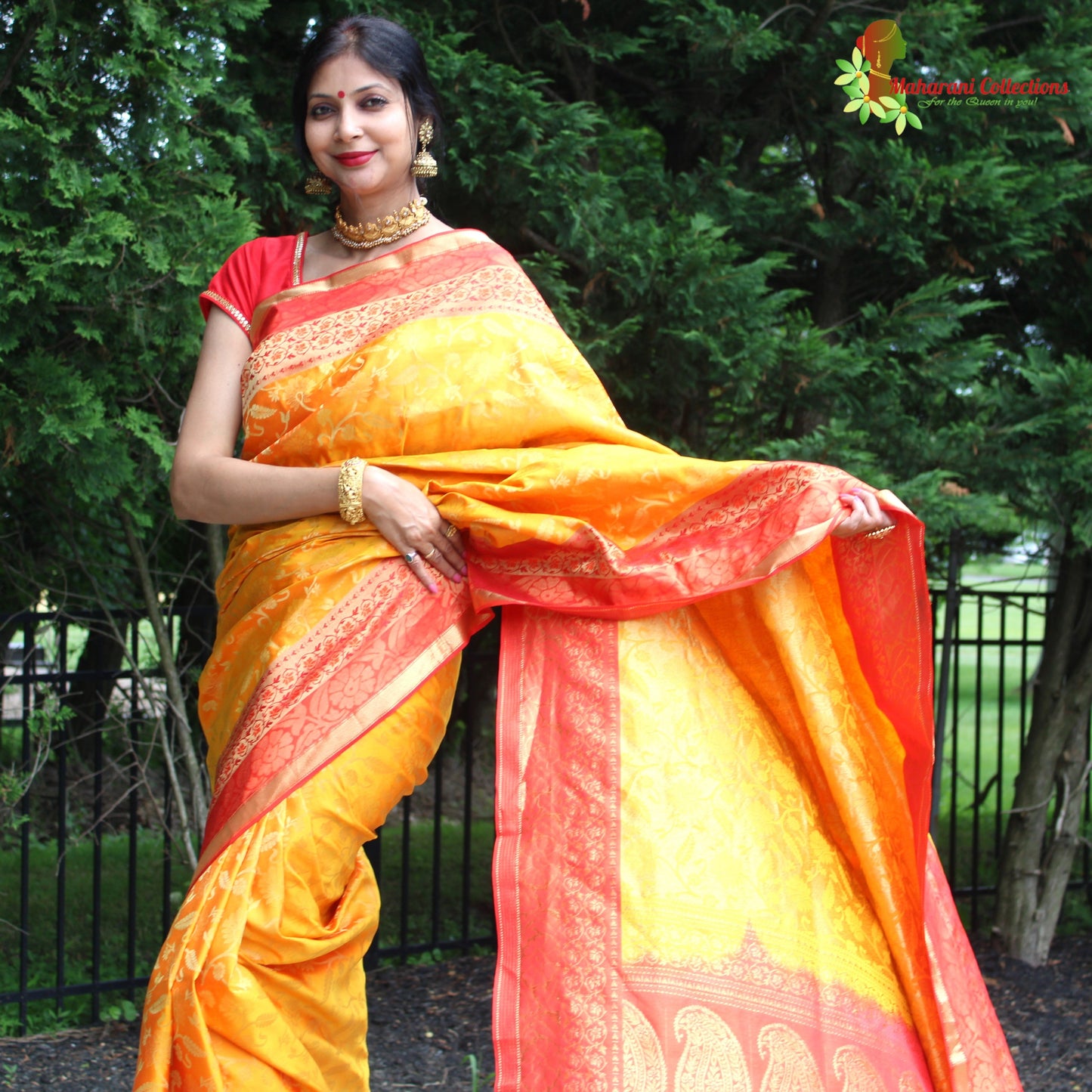 Maharani's Pure Heavy Zari Banarasi Silk Saree - Yellow (with Stitched Blouse and Petticoat)