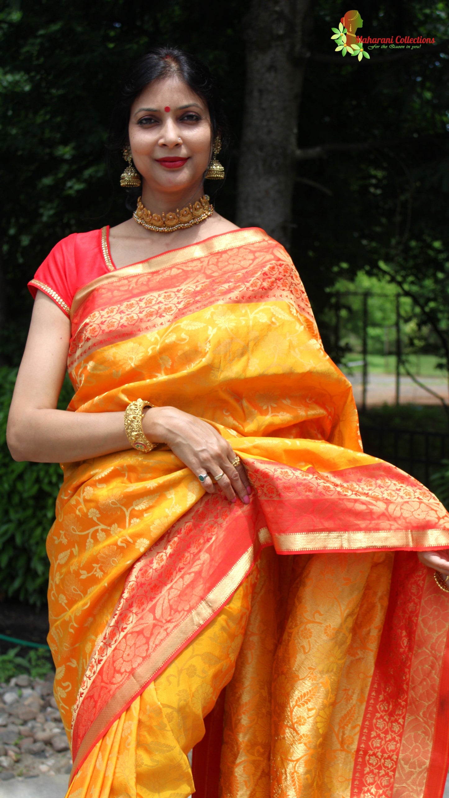 Maharani's Pure Heavy Zari Banarasi Silk Saree - Yellow (with Stitched Blouse and Petticoat)