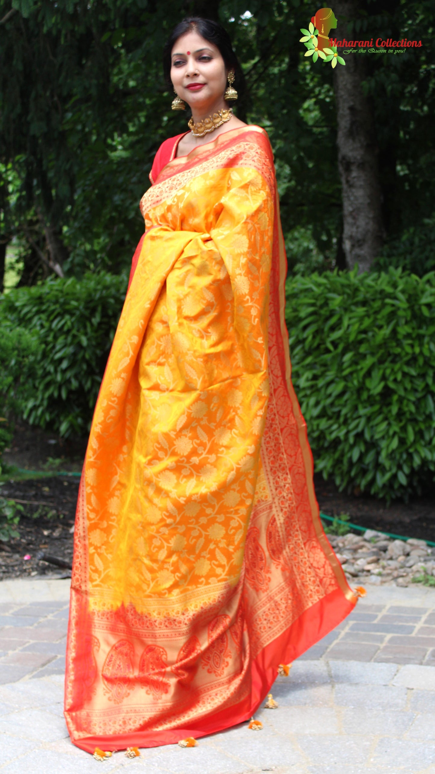 Maharani's Pure Heavy Zari Banarasi Silk Saree - Yellow (with Stitched Blouse and Petticoat)