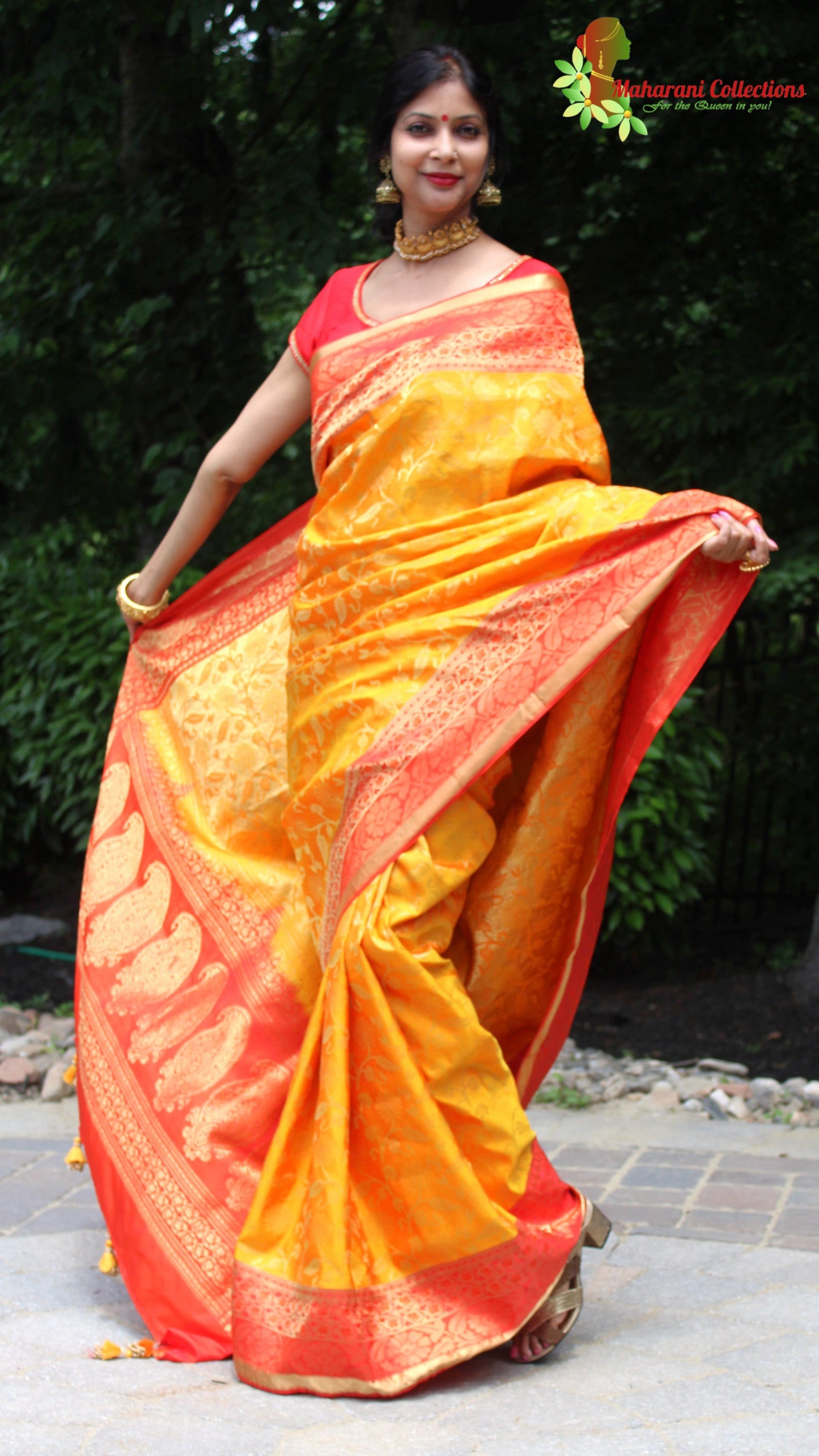 Maharani's Pure Heavy Zari Banarasi Silk Saree - Yellow (with Stitched Blouse and Petticoat)