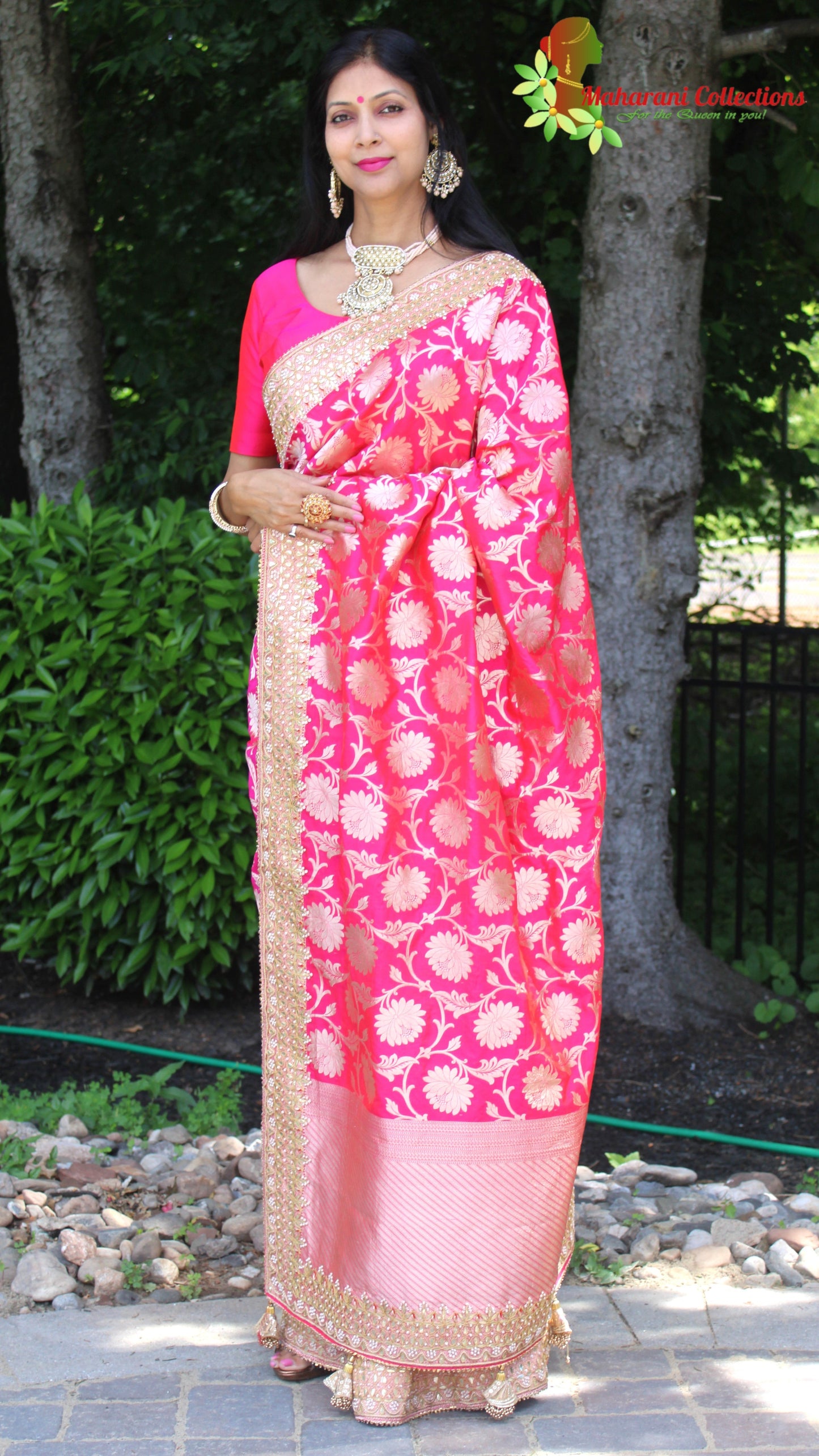 Maharani's Pure Banarasi Silk Saree - Bridal Red (with Stitched Blouse and Petticoat)