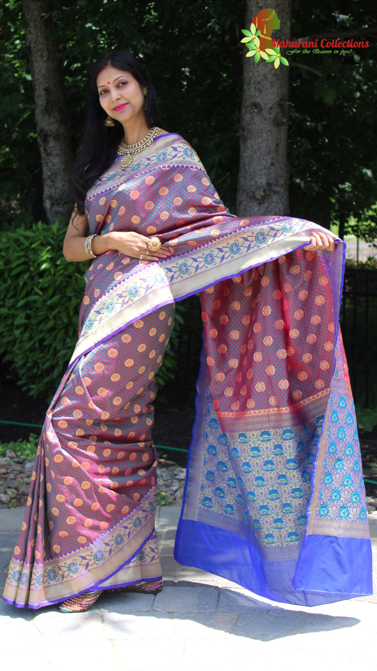 Maharani's Pure Banarasi Silk Saree - Purple (with Stitched Blouse and Petticoat)