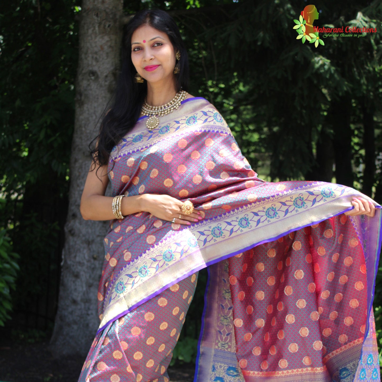Maharani's Pure Banarasi Silk Saree - Purple (with Stitched Blouse and Petticoat)