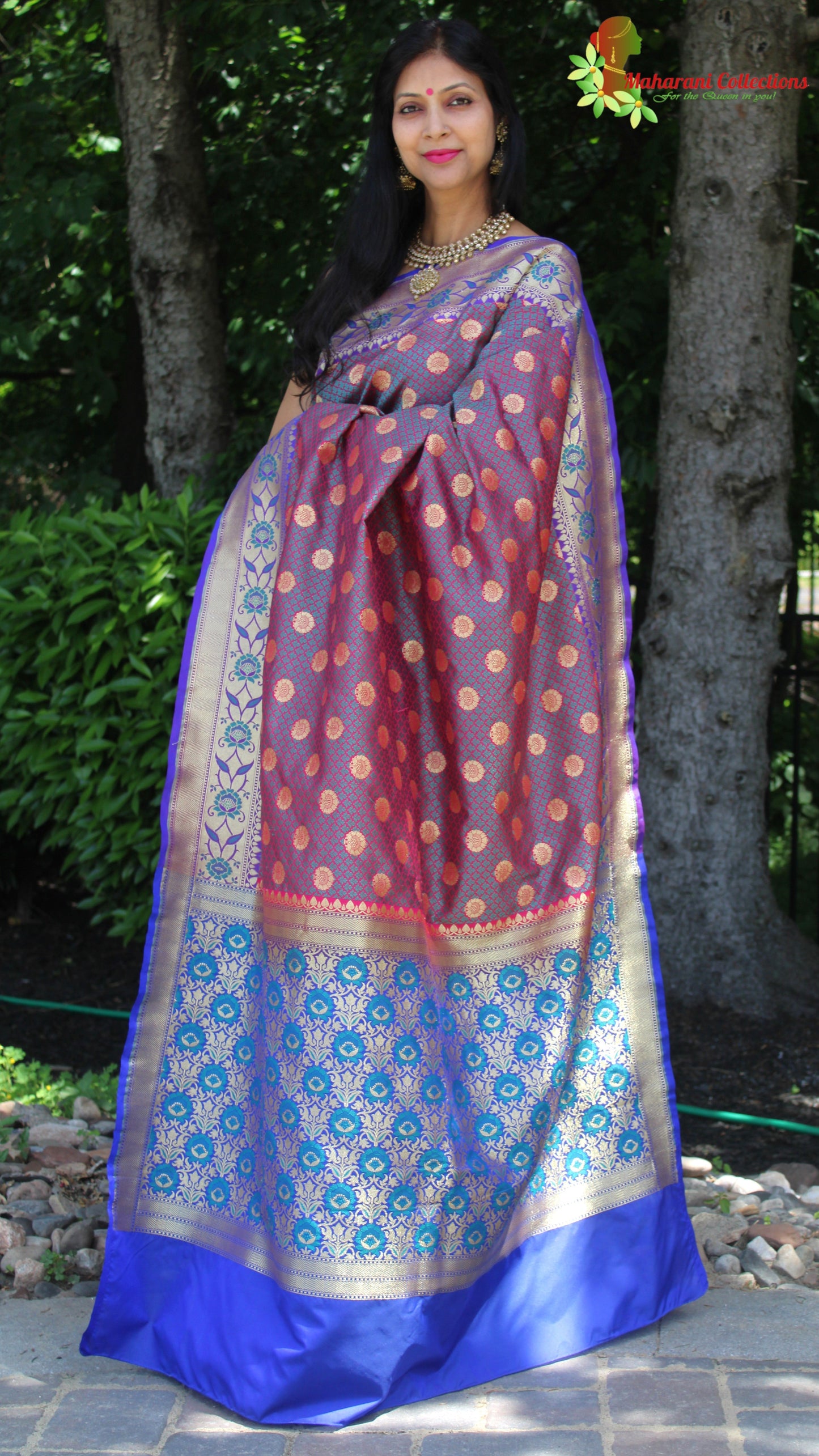 Maharani's Pure Banarasi Silk Saree - Purple (with Stitched Blouse and Petticoat)
