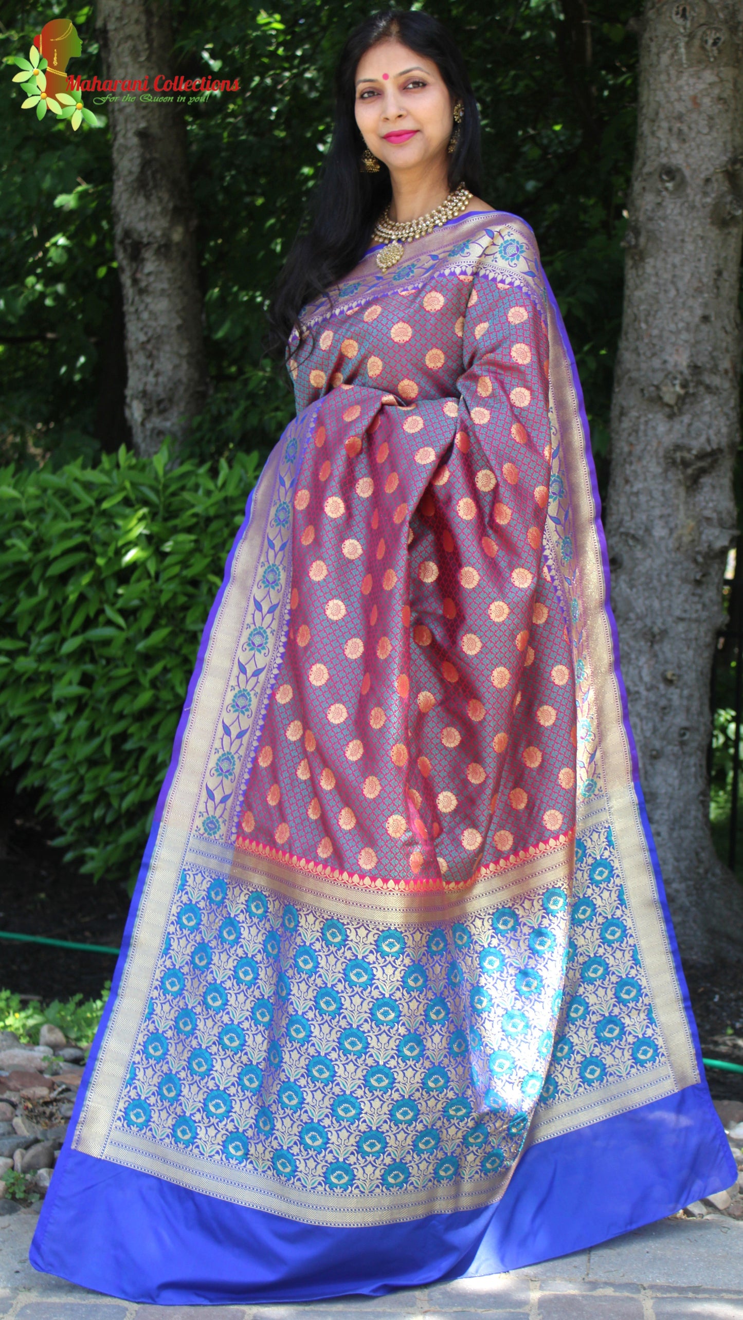 Maharani's Pure Banarasi Silk Saree - Purple (with Stitched Blouse and Petticoat)