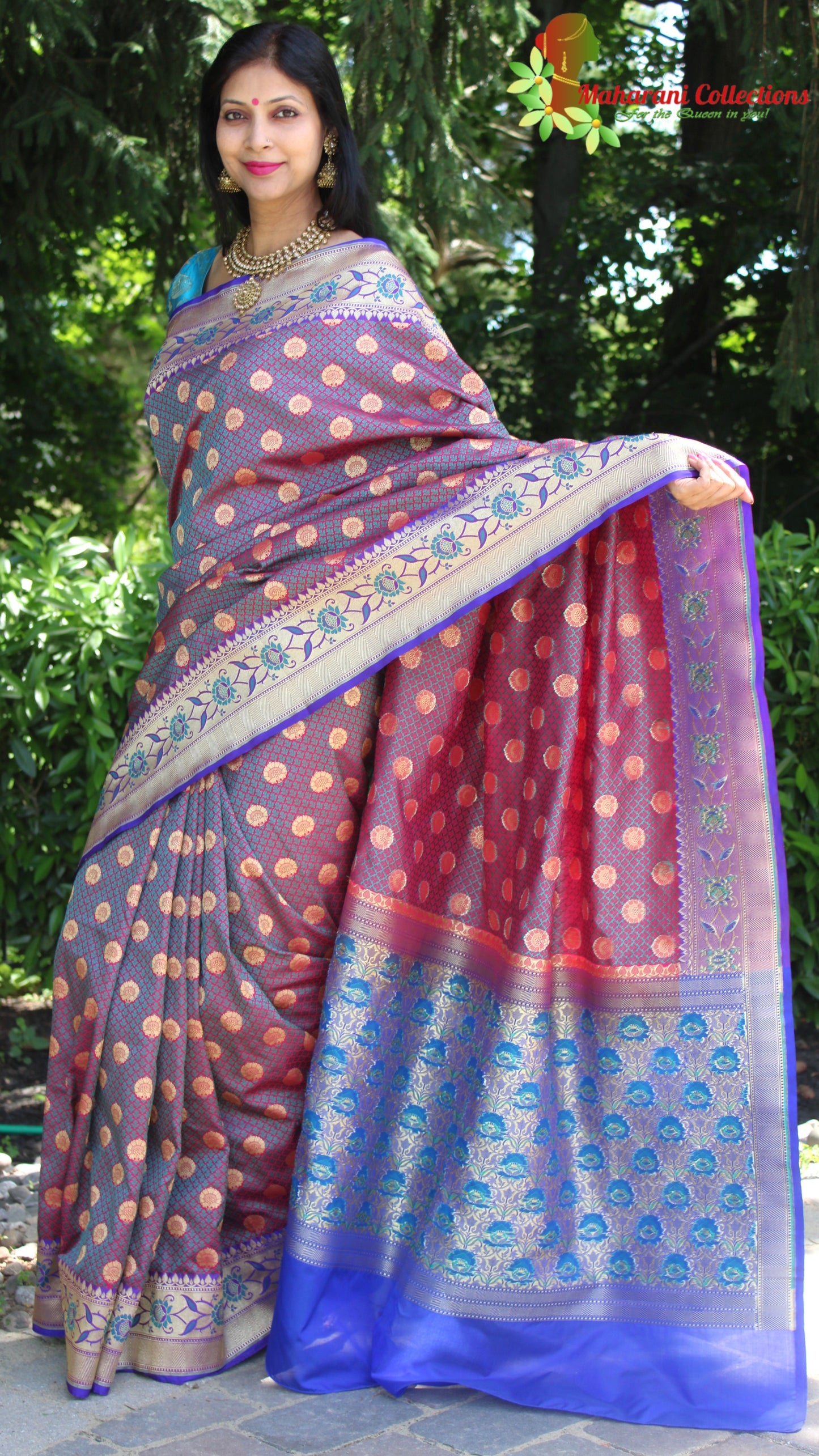 Maharani's Pure Banarasi Silk Saree - Purple (with Stitched Blouse and Petticoat)