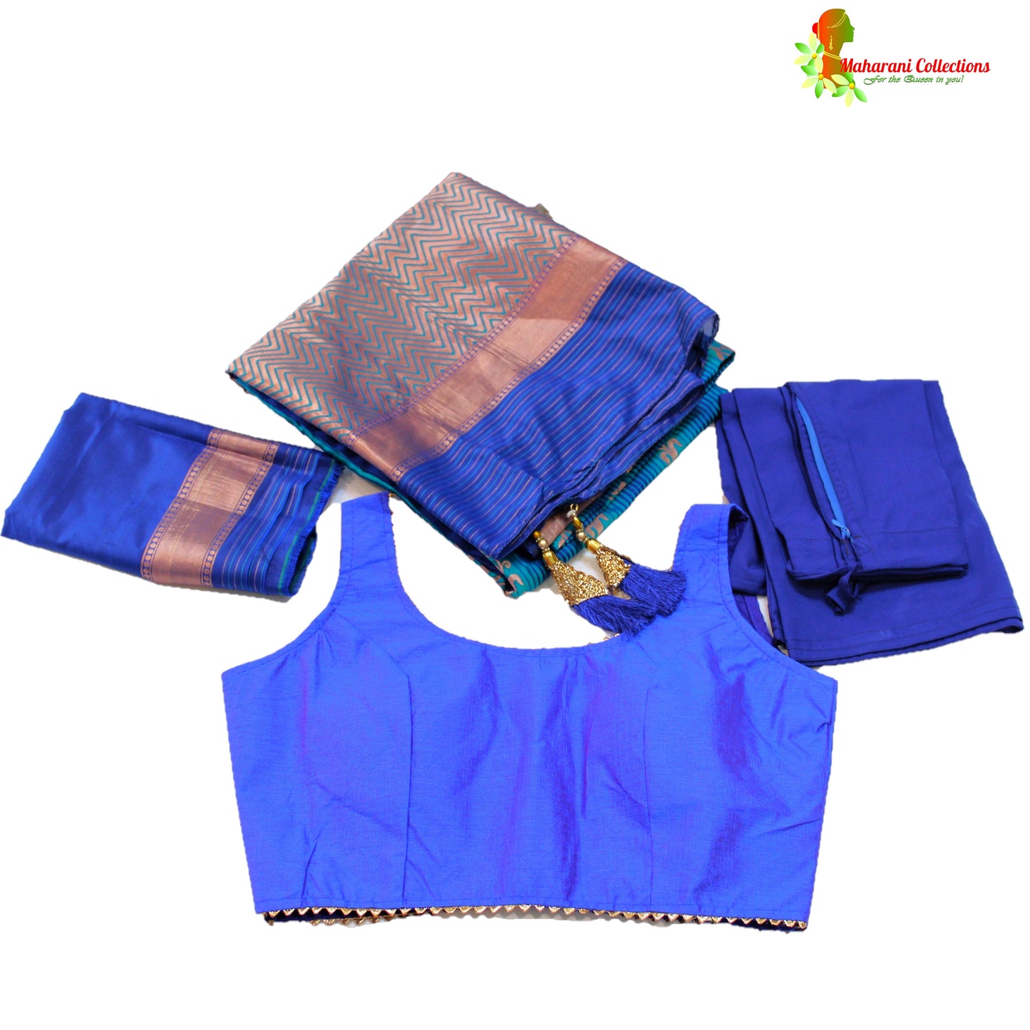 Maharani's Pure Handloom Banarasi Katan Silk Saree - Indigo Blue
