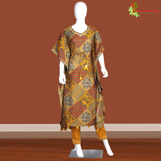 Maharani's Kaftan Suit - Muslin Silk - Mustard Yellow (S, M, L)