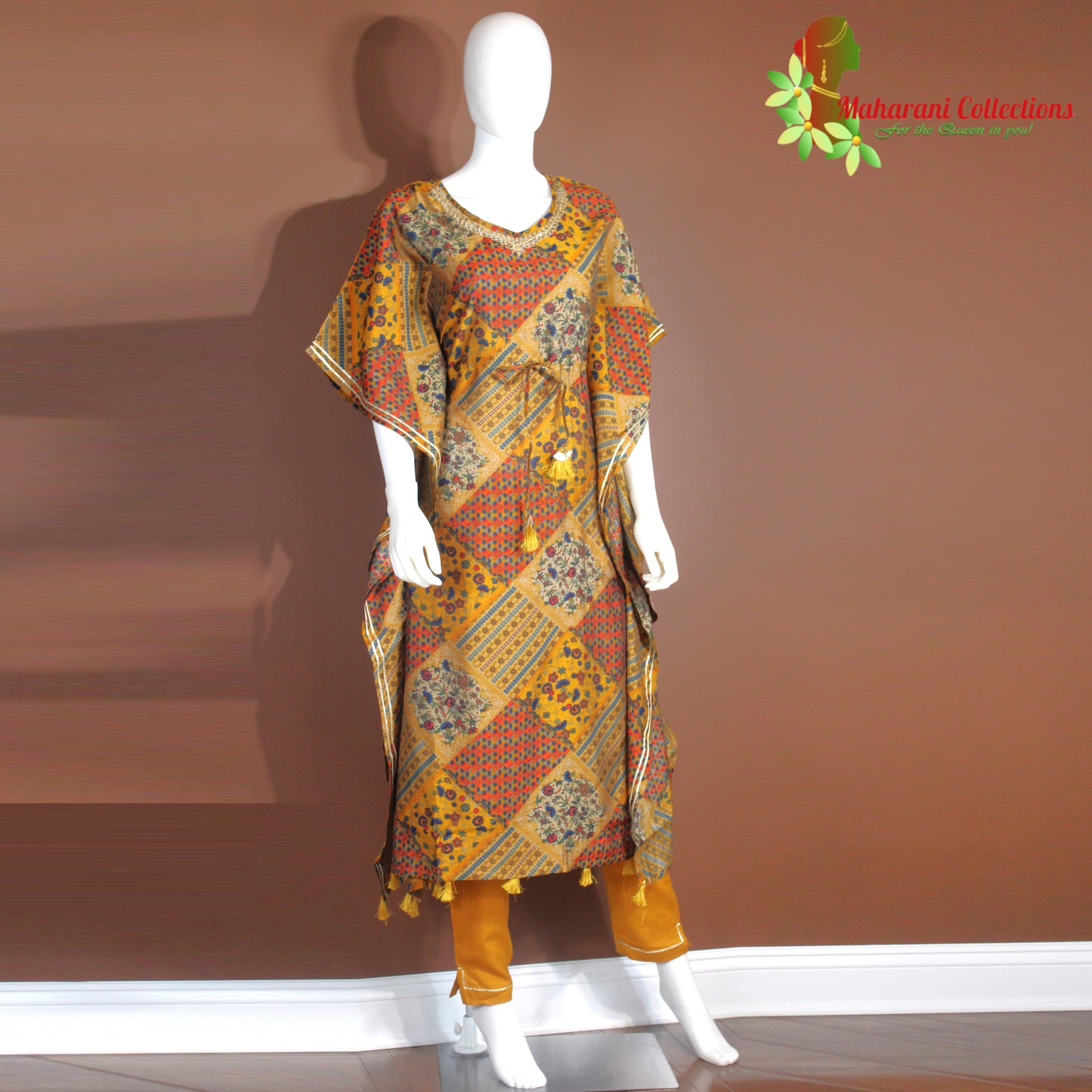 Maharani's Kaftan Suit - Muslin Silk - Mustard Yellow (S, M, L)