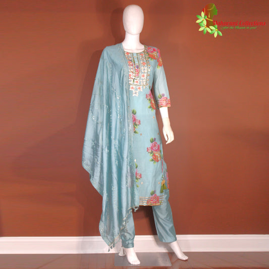 Maharani's Pant Suit - Cotton/Rayon - Sky Blue (S, M, L)
