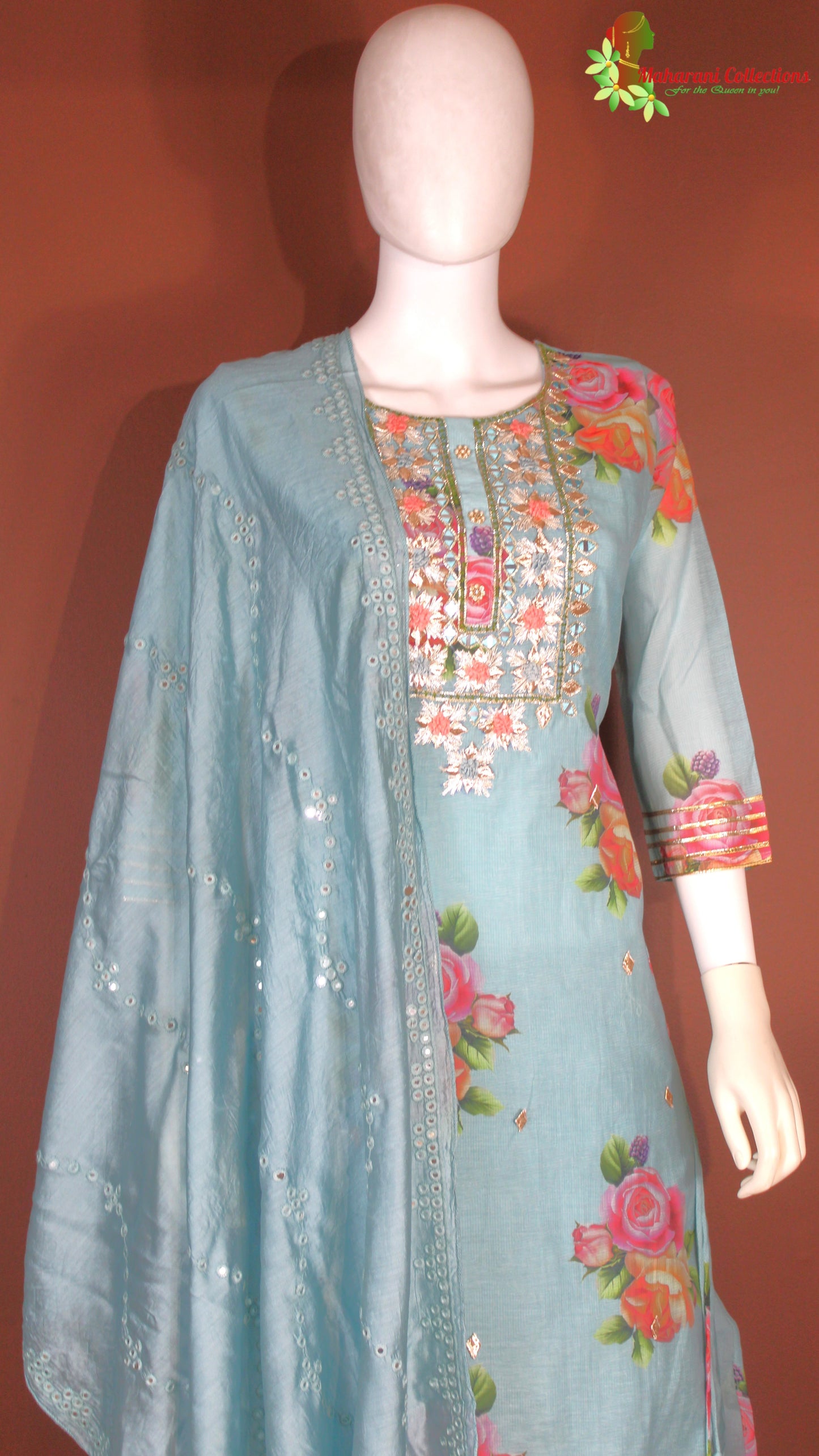 Maharani's Pant Suit - Cotton/Rayon - Sky Blue (S, M, L)