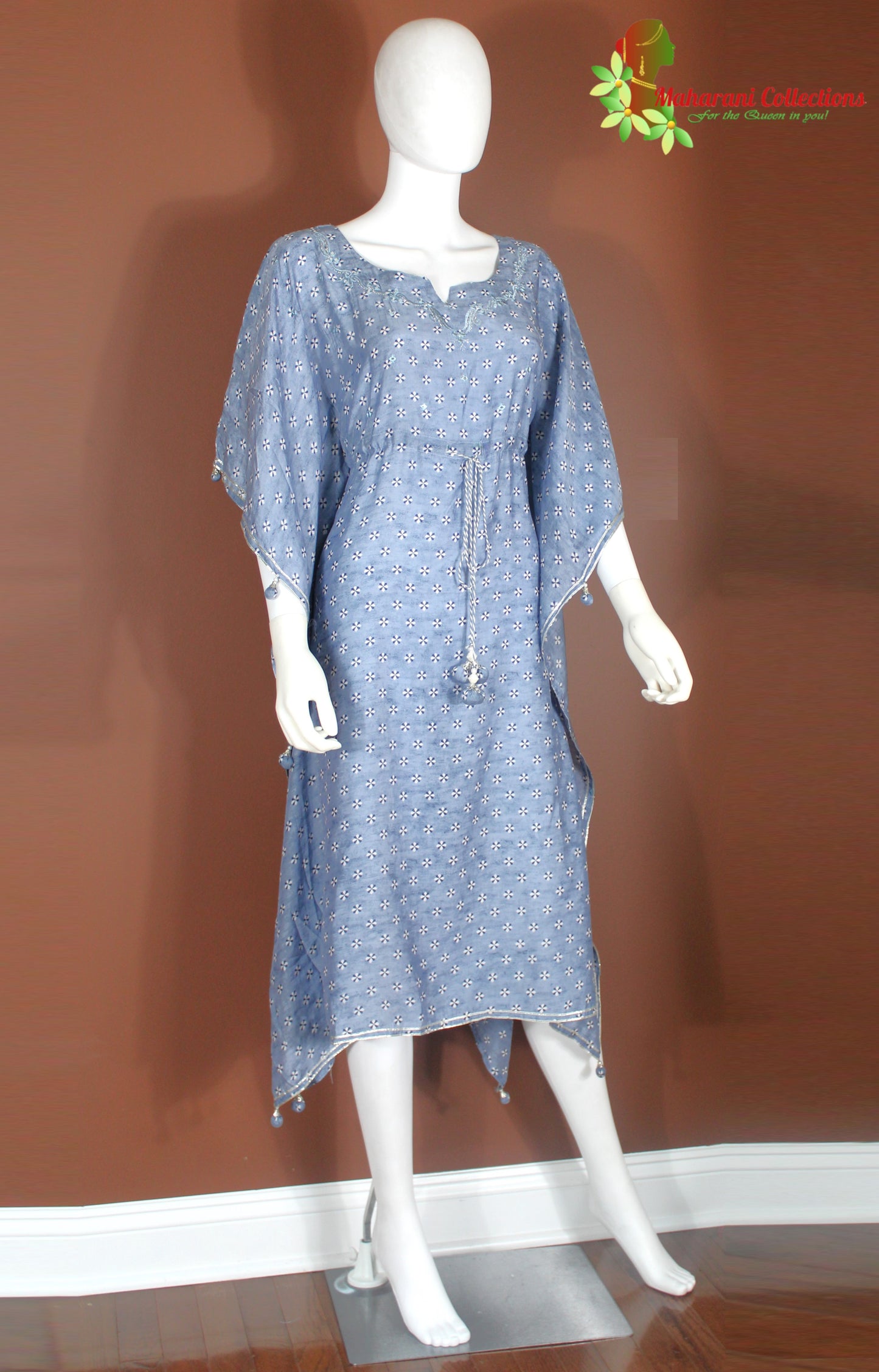 Maharani's Kaftan Suit - Muslin Silk - Turquoise Blue (M, L, XL, XXL)