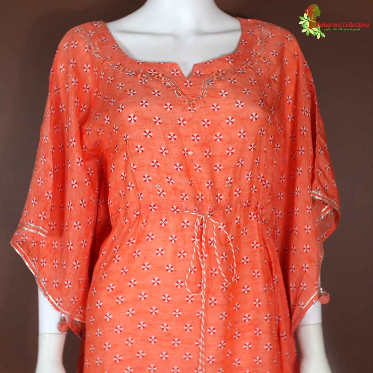 Maharani's Kaftan Suit - Muslin Silk - Orange (M, L, XL, XXL)
