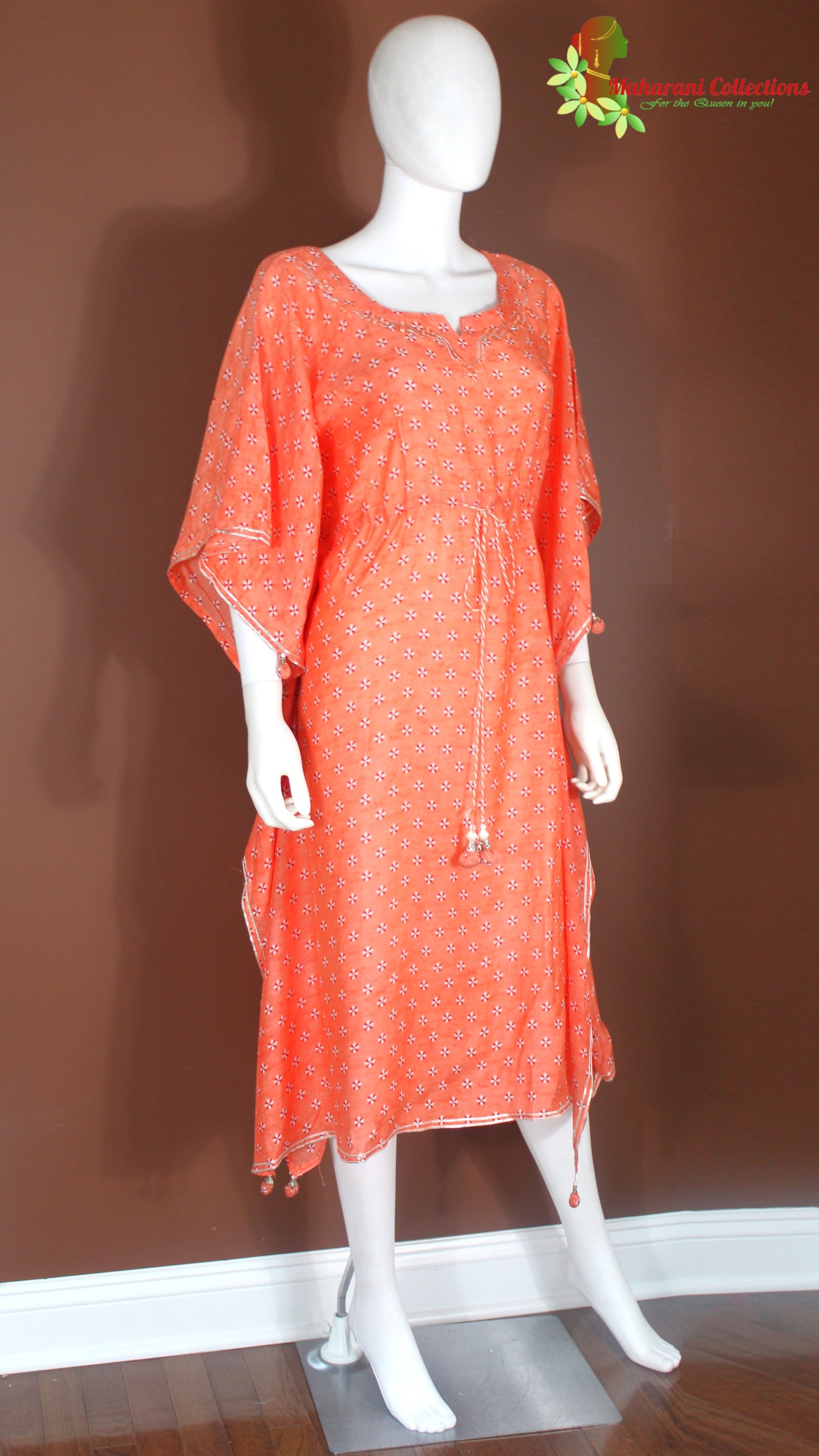 Maharani's Kaftan Suit - Muslin Silk - Orange (M, L, XL, XXL)