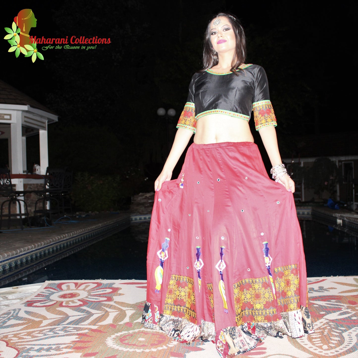 Maharani's Festive Chania Choli with Dupatta - Red/Black(M)