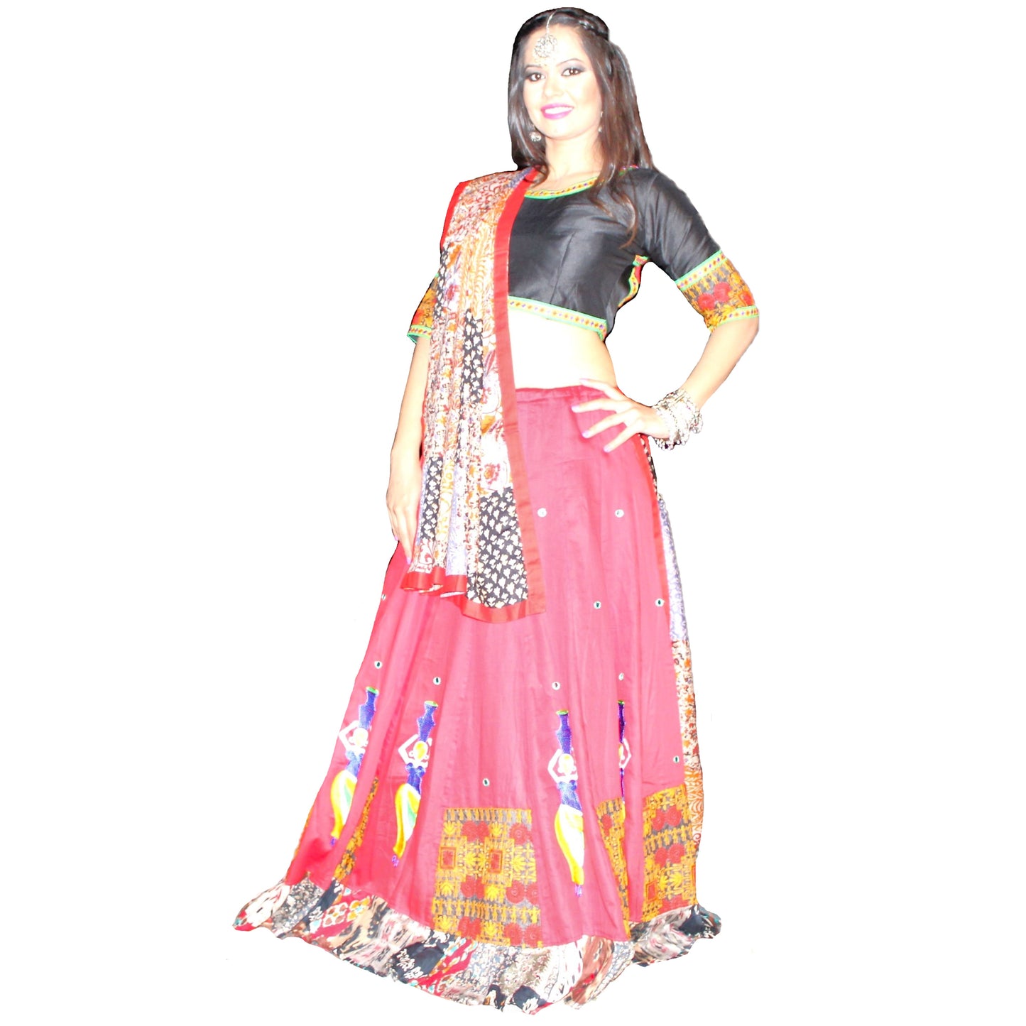 Maharani's Festive Chania Choli with Dupatta - Red/Black(M)