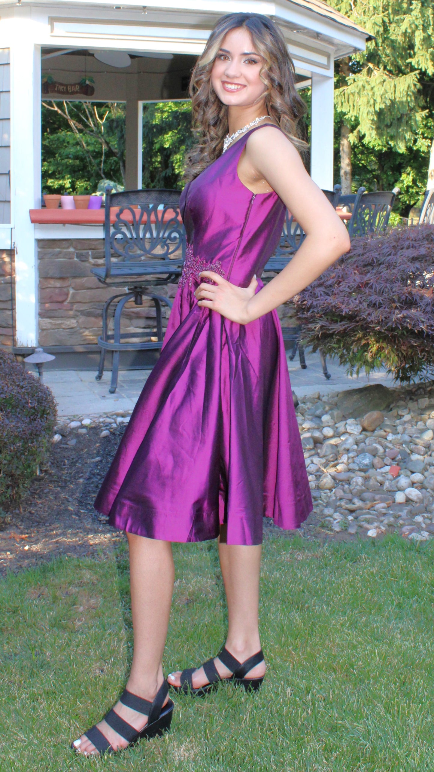 Maharani's Designer Silk Evening Dress - Wine or Emerald Green (M)