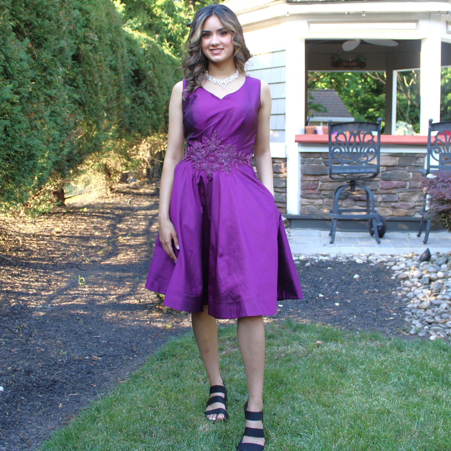 Maharani's Designer Silk Evening Dress - Wine or Emerald Green (M)