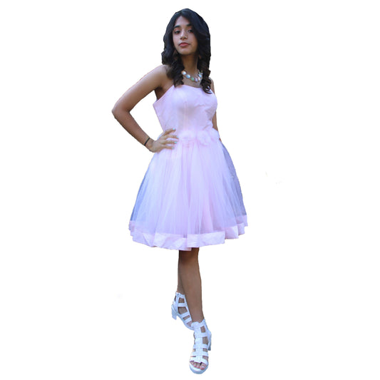 Maharani's Designer Silk and Net Evening Dress - Baby Pink (S)