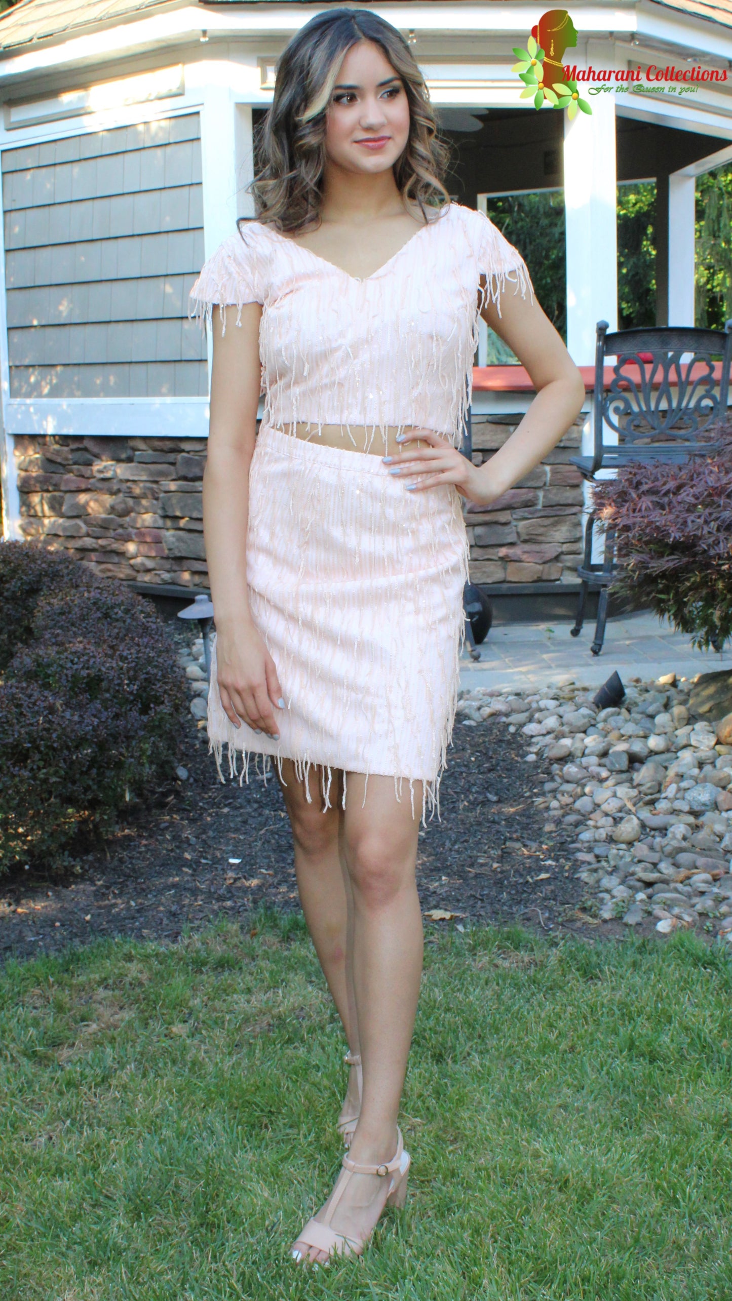 Maharani's Designer Partywear Short Dress - Peach (M)